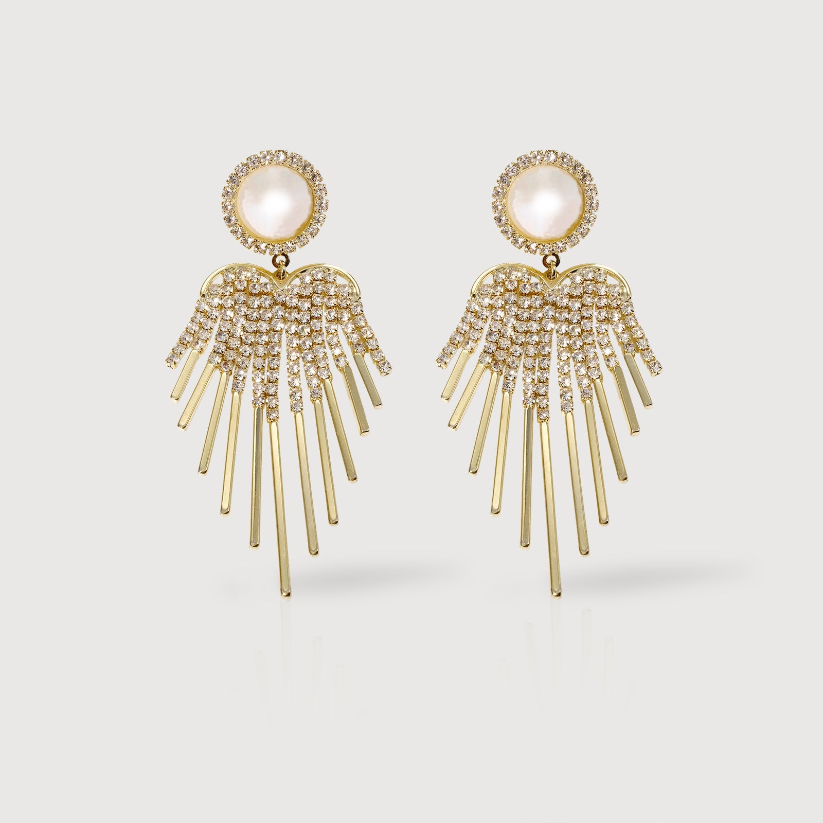 Pearlescent Zircon Wing Fringe Drop Earrings
