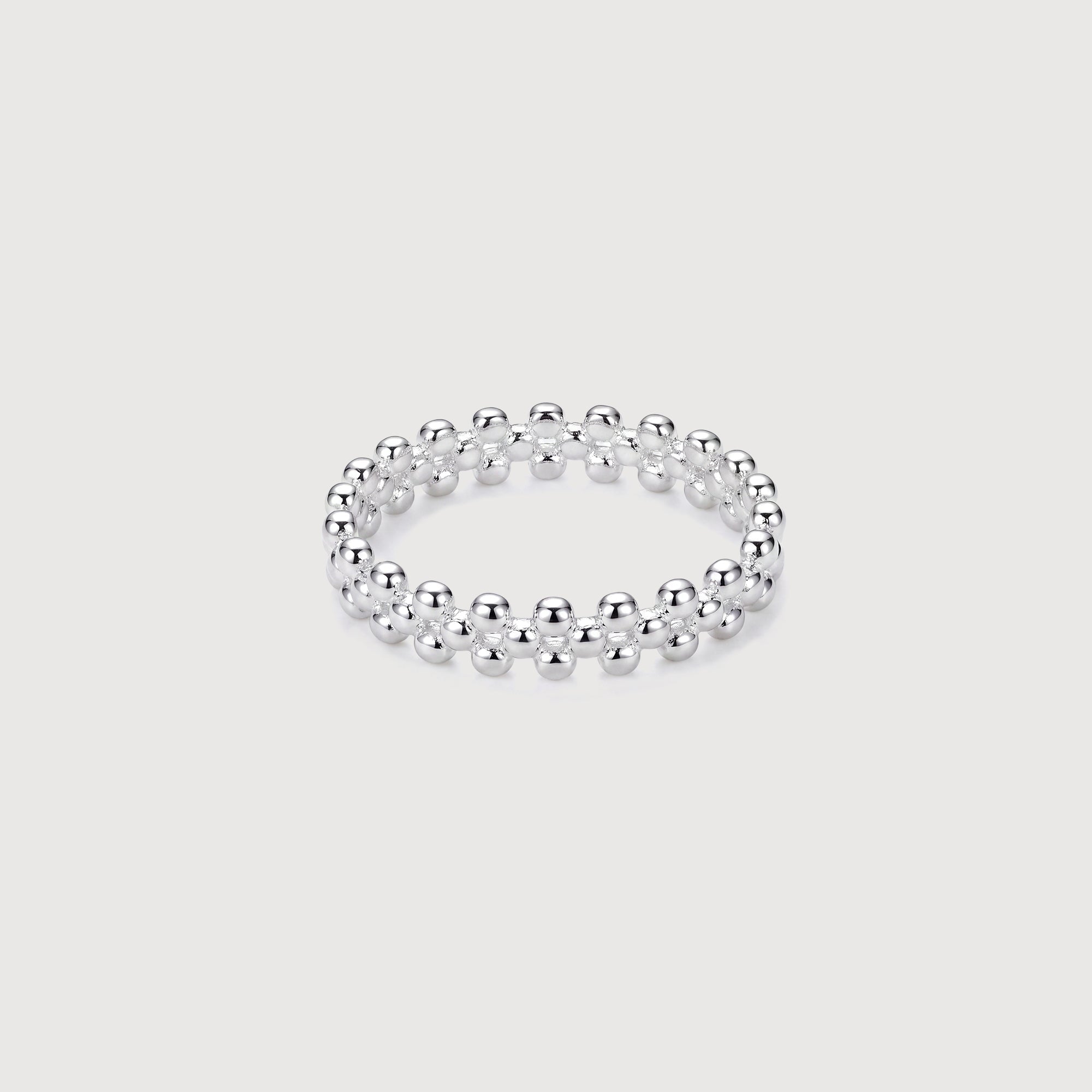 S999 Silver Beaded Open Adjustable Ring