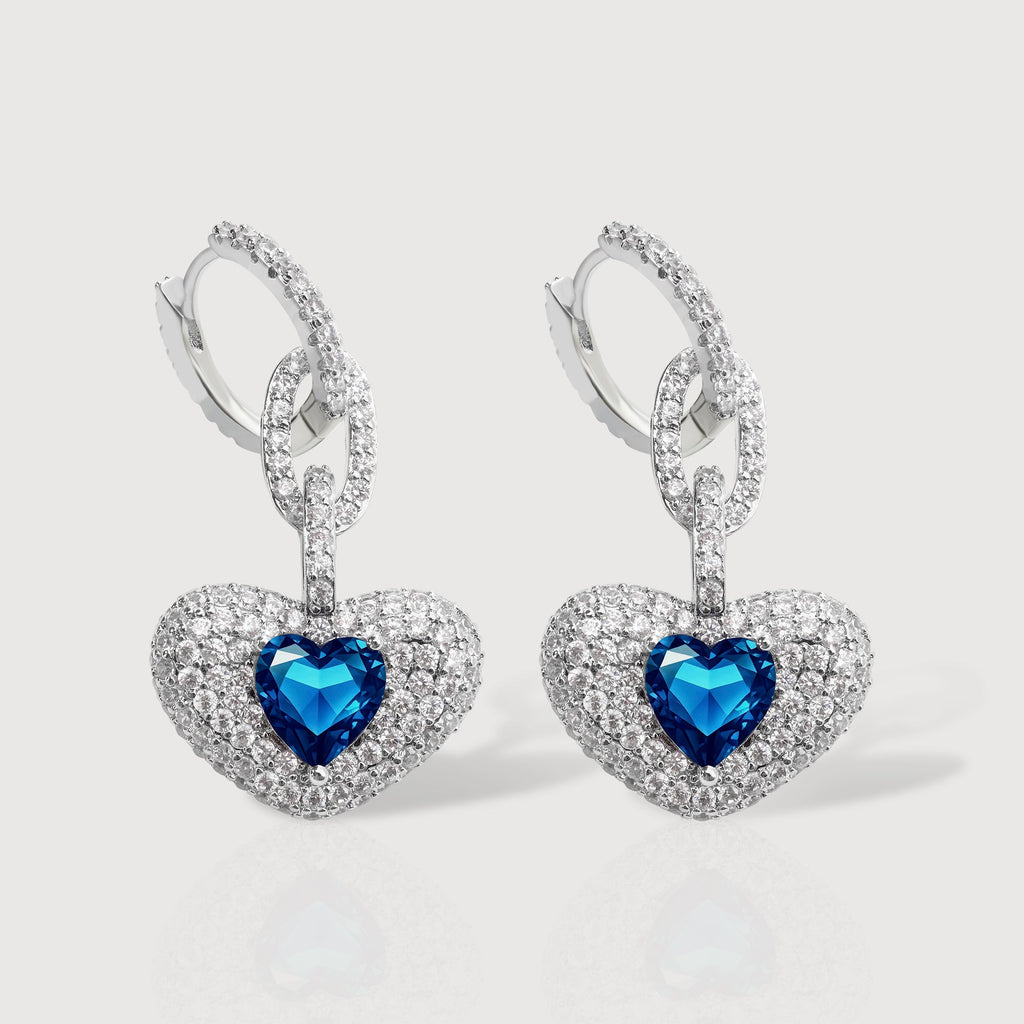 Blue Heart Pavé Link Drop Earrings