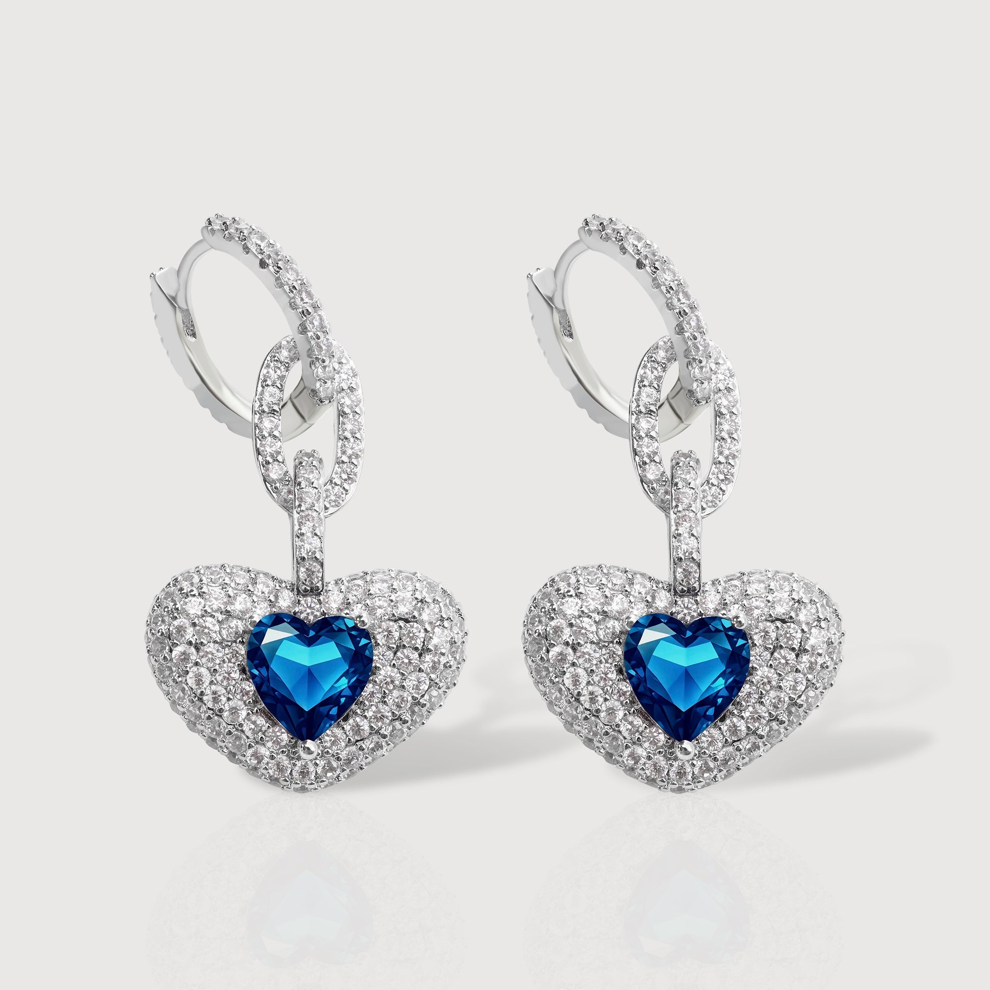 Blue Heart Pavé Link Drop Earrings