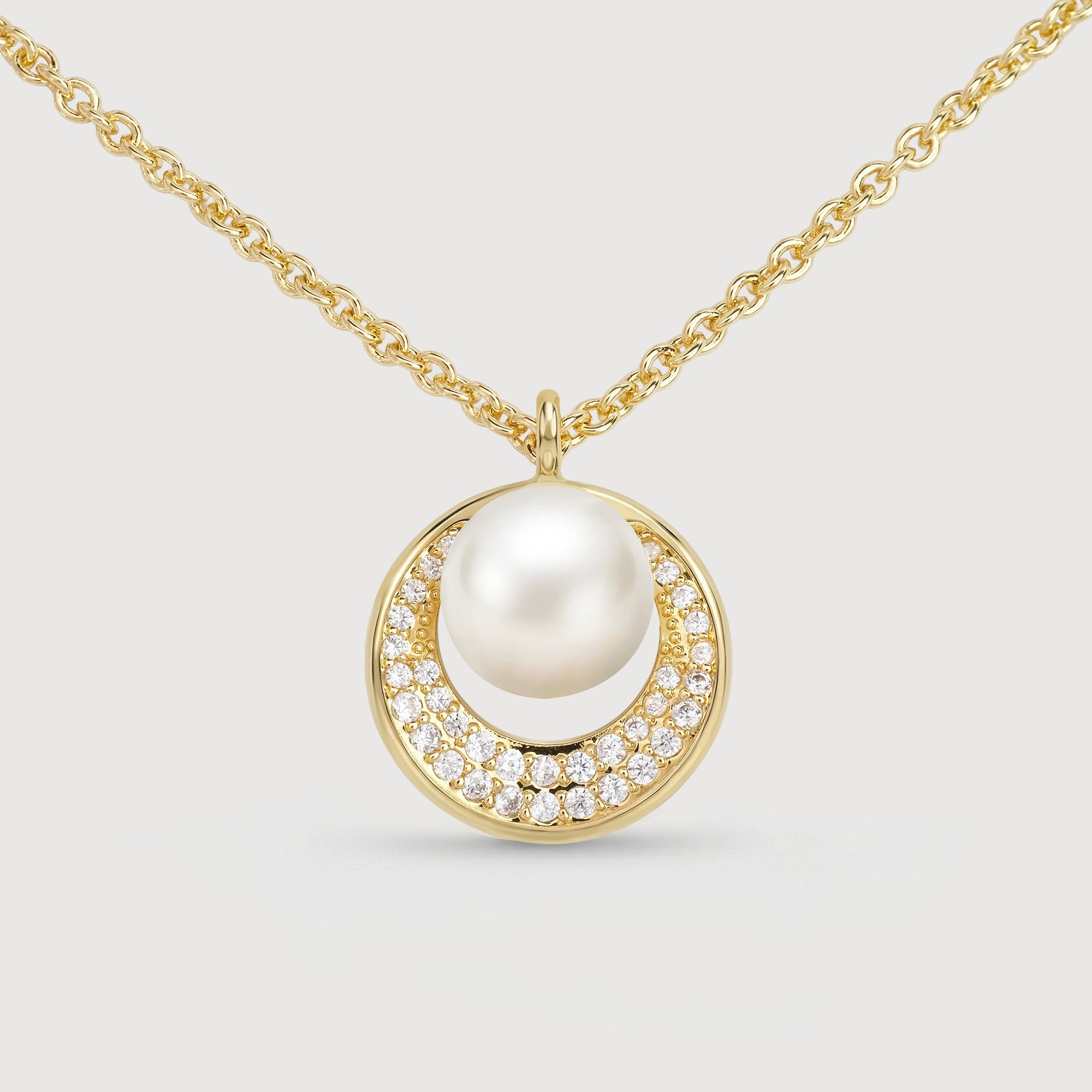 Pearl Crescent 18K Gold-Plated Silver Necklace