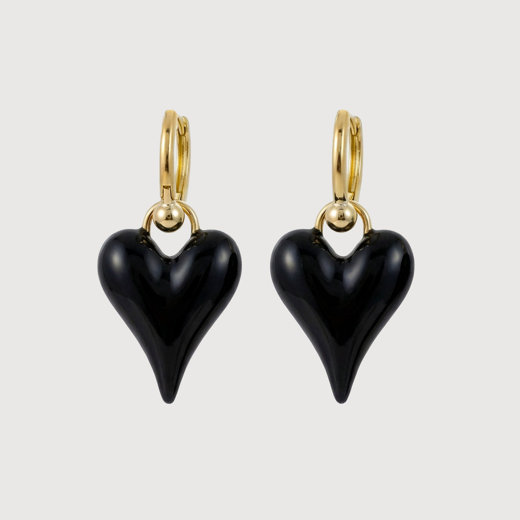 Gold-Tone Glossy Heart Drop Hoop Earrings