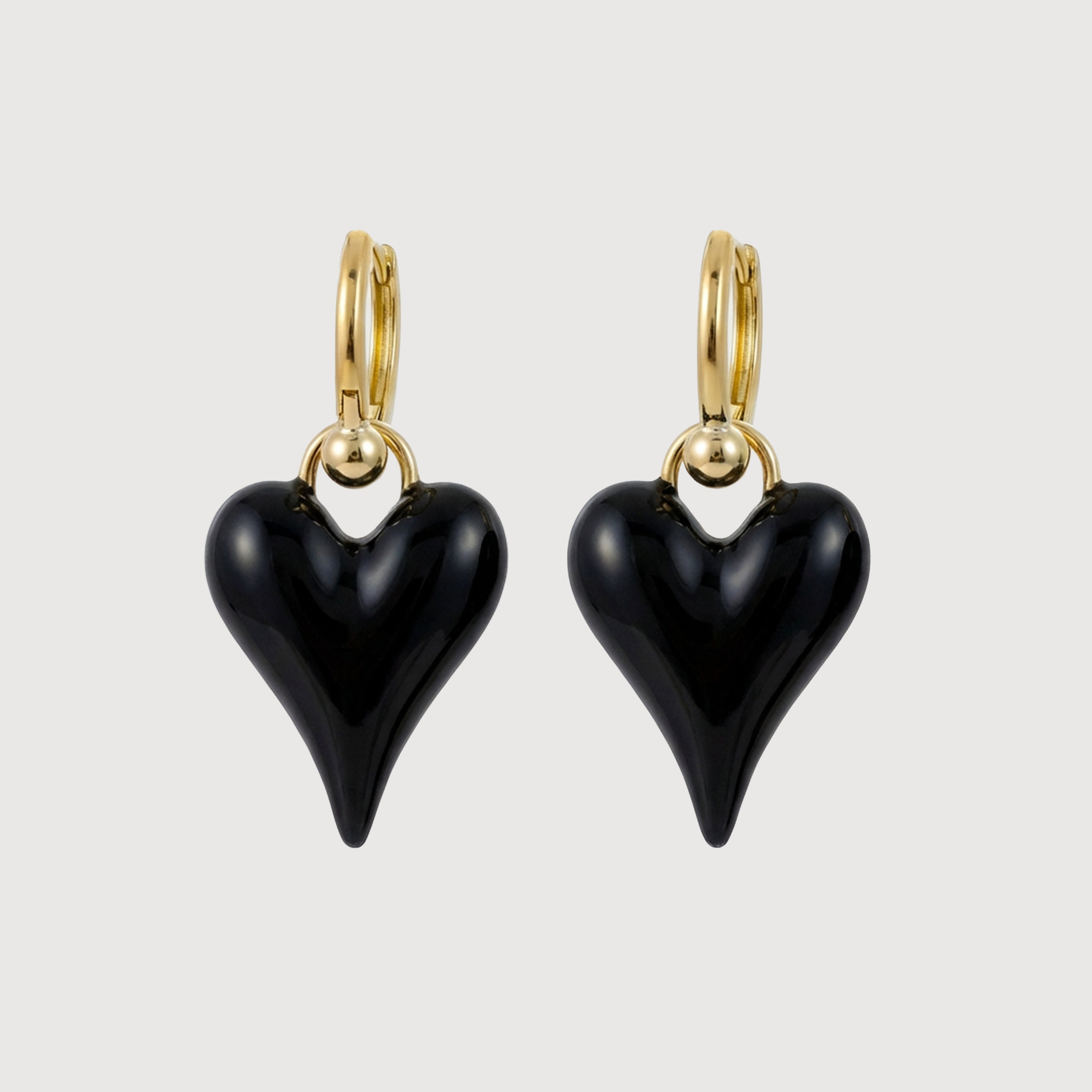 Gold-Tone Glossy Heart Drop Hoop Earrings