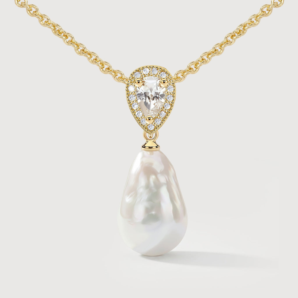 Pear-Cut Halo Freshwater Pearl Necklace