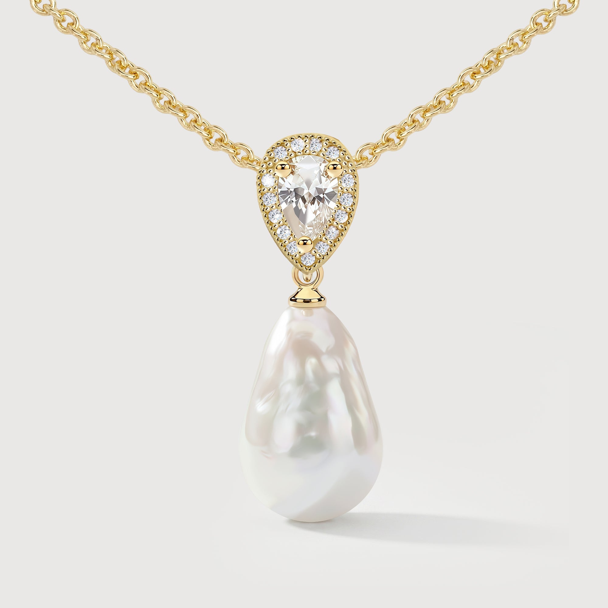 Pear-Cut Halo Freshwater Pearl Necklace