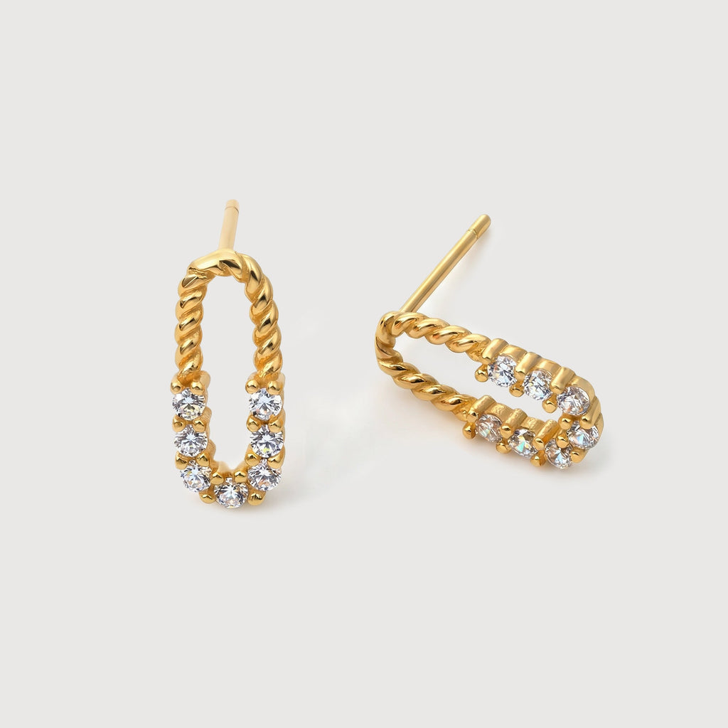 Twisted Oval Clear Stone Sterling Silver Studs