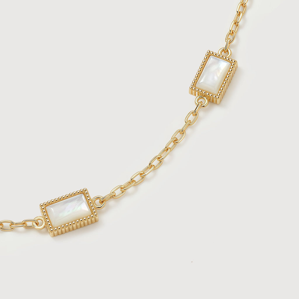 Gold-Tone S925 Silver Rectangular Inlay Bracelet