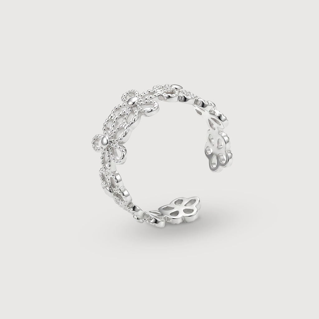 Openwork Floral S999 Silver Adjustable Ring