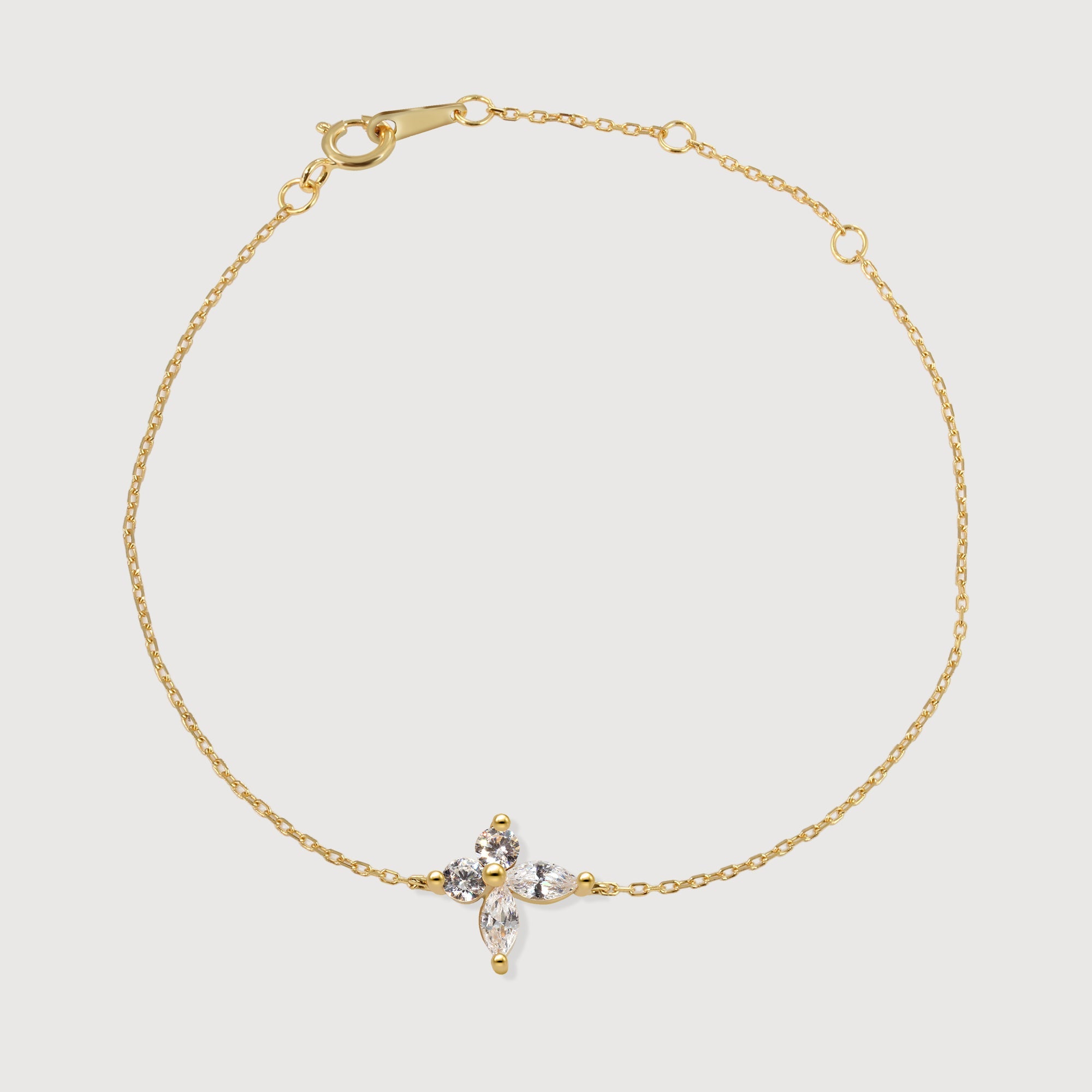 Gold-Tone Sterling Silver Floral CZ Bracelet