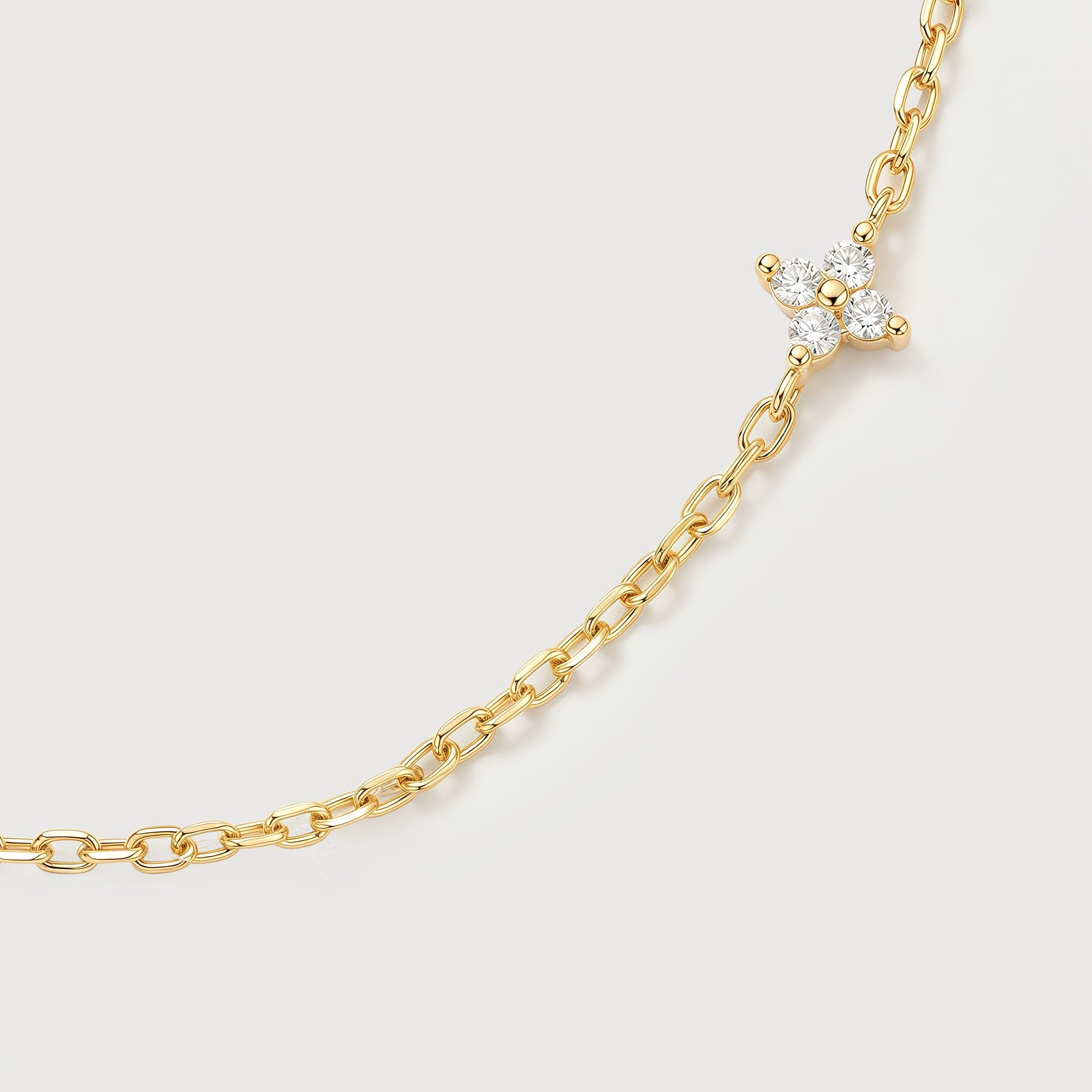 Four-Petal Crystal Sterling Silver Necklace