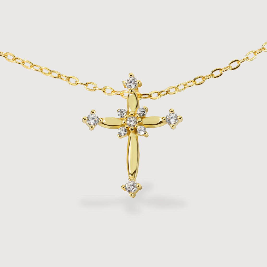 Gold-Plated S925 Crystal Cross Necklace