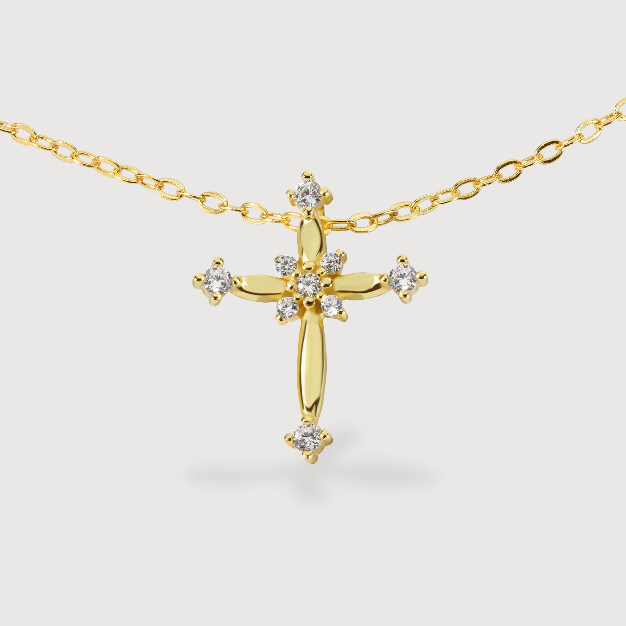 Gold-Plated S925 Crystal Cross Necklace