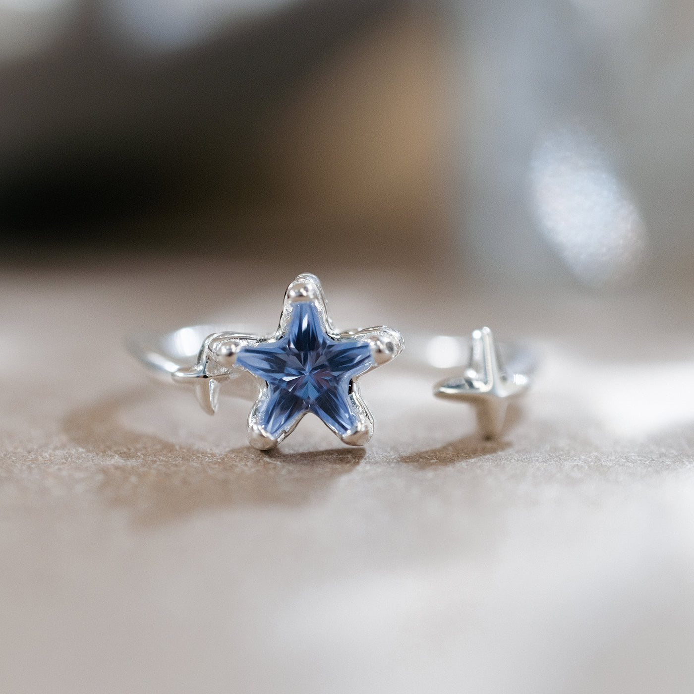 S925 Silver Blue Zircon Star Adjustable Ring