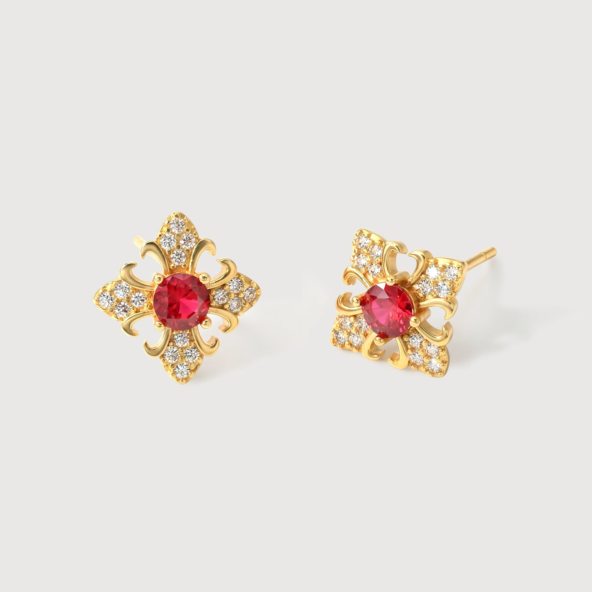 Ornamental Red Stone Sterling Silver Studs