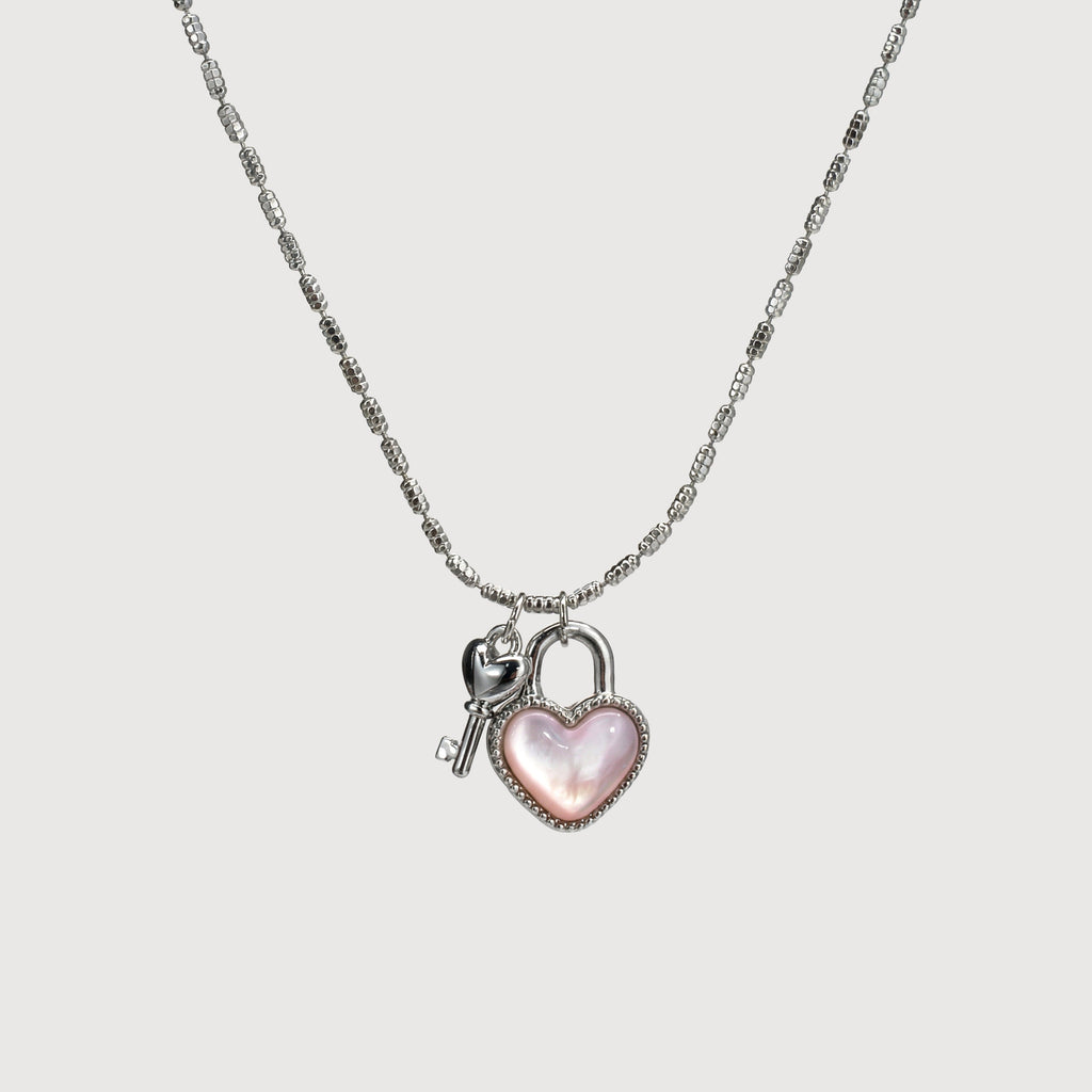 S925 Silver Heart Lock & Key Necklace