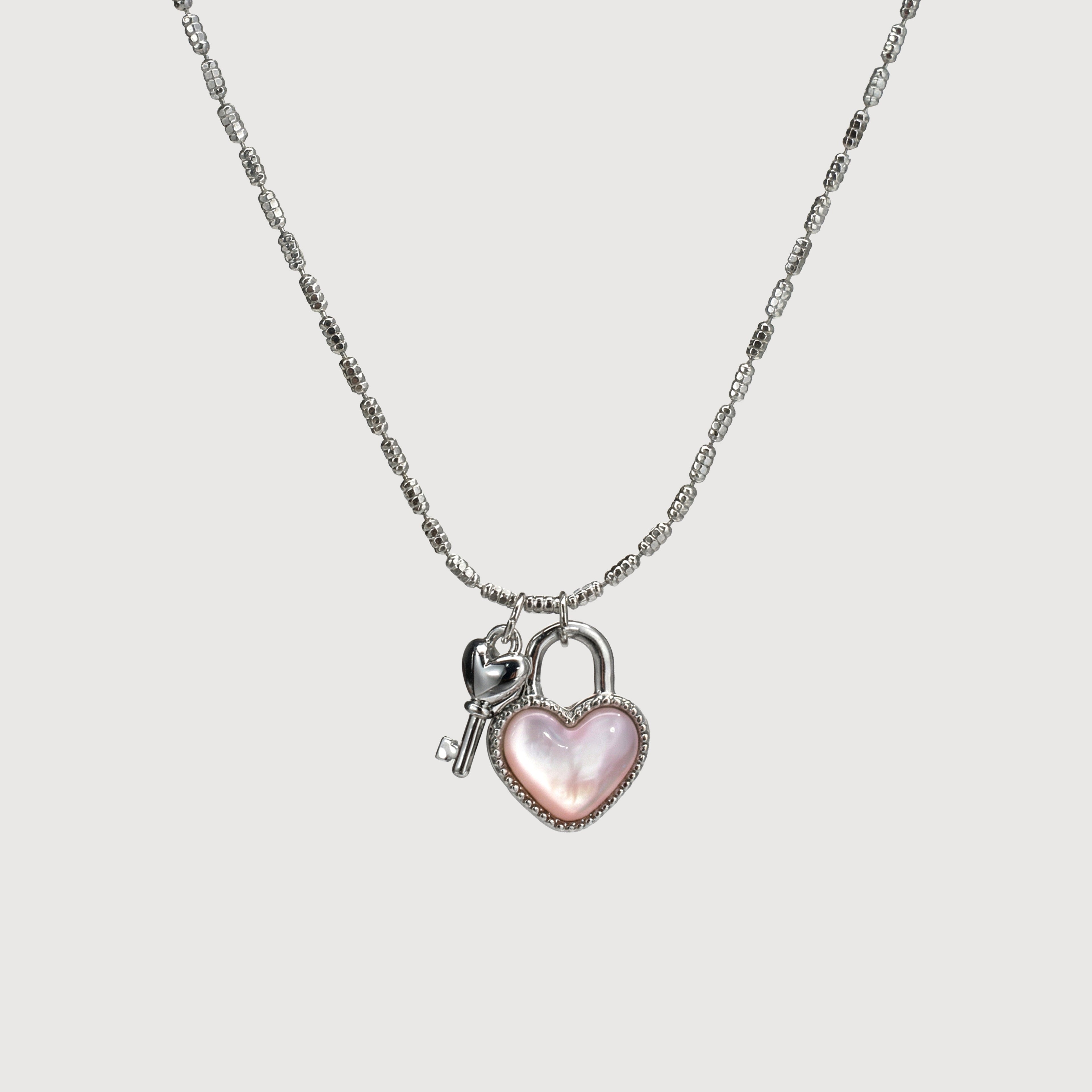 S925 Silver Heart Lock & Key Necklace
