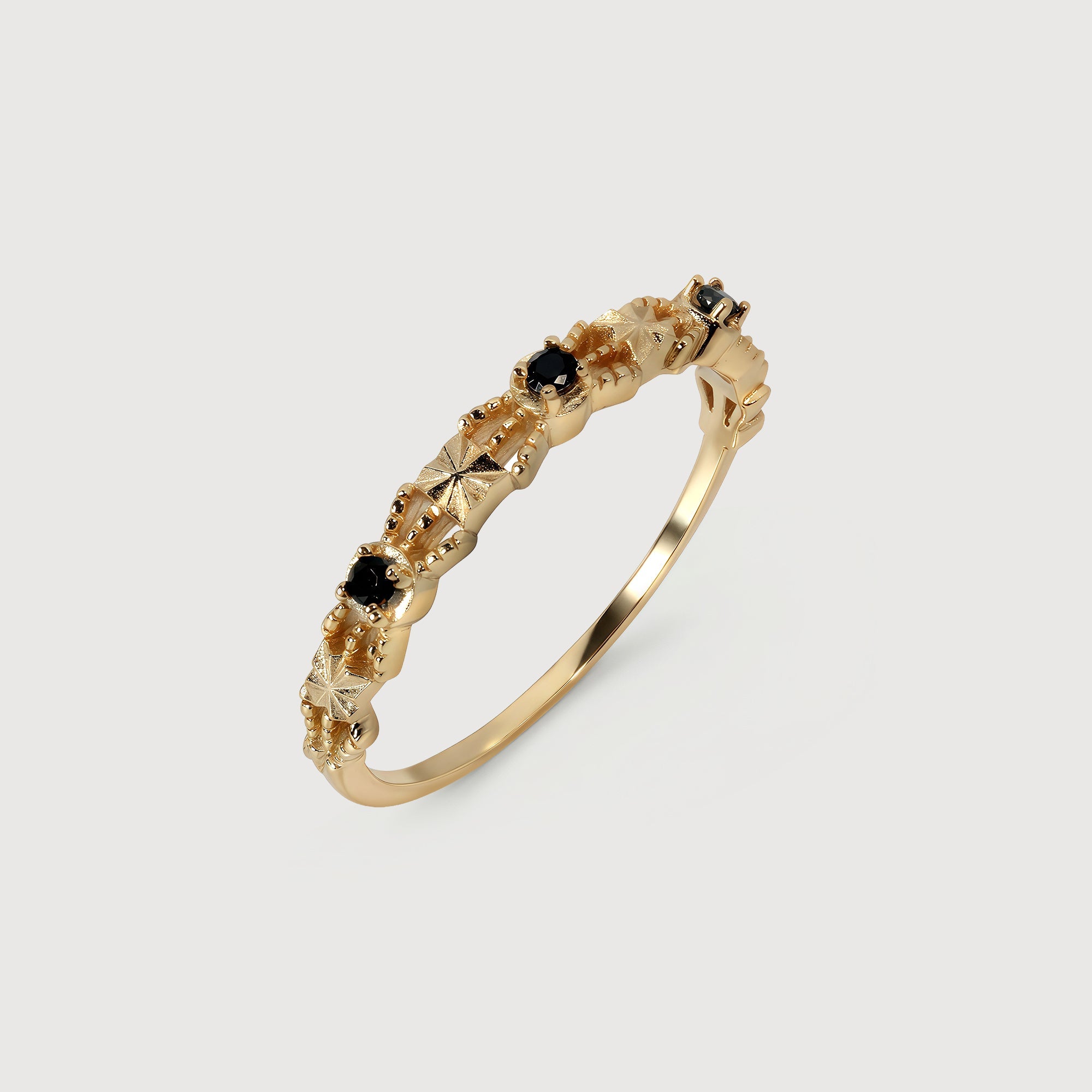 Gold-Plated S925 Patterned Stone Band Ring
