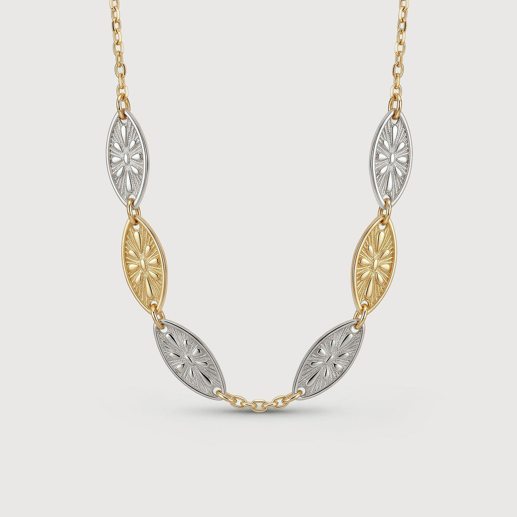 Two-Tone Filigree Leaf Station Necklace