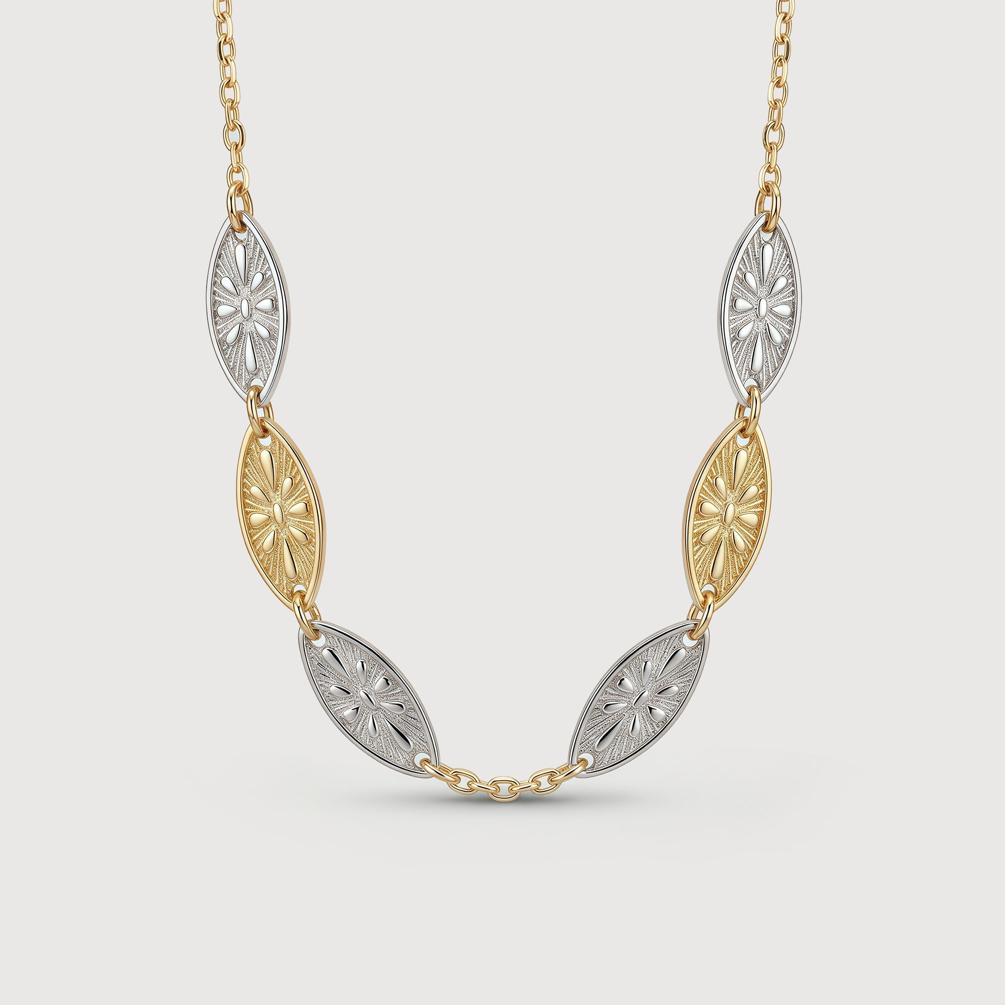 Two-Tone Filigree Leaf Station Necklace