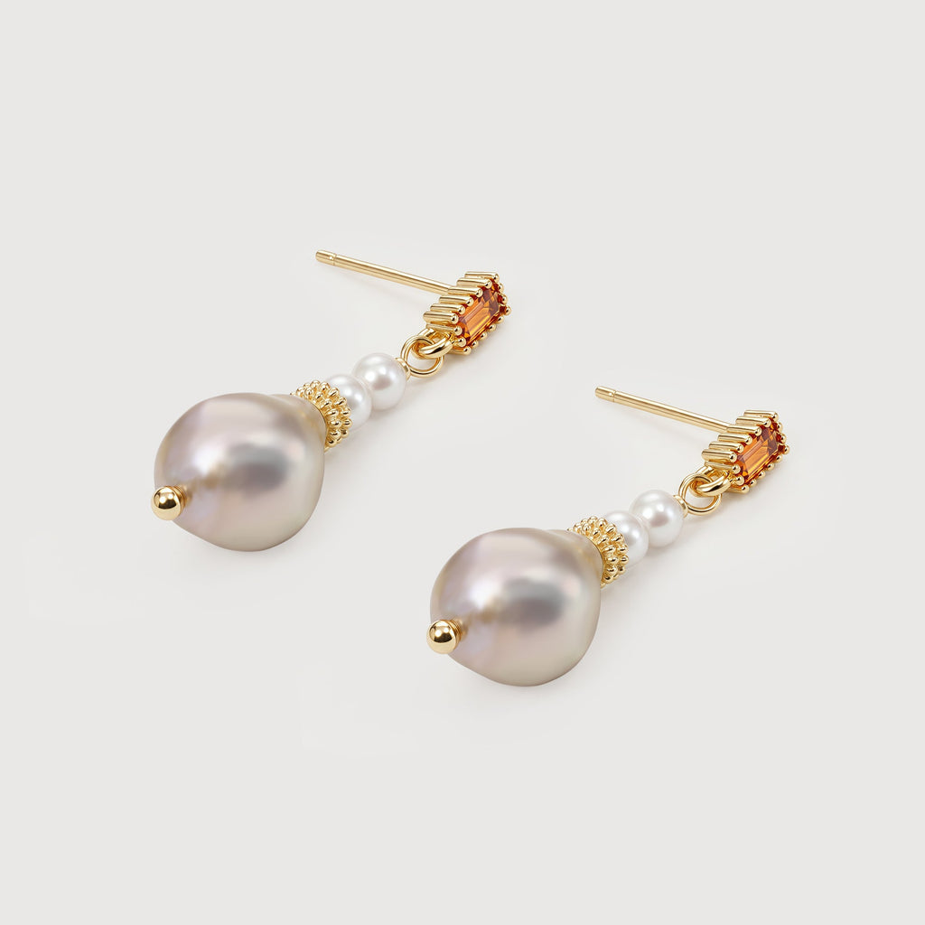 Champagne Pearl Drop Stud Earrings