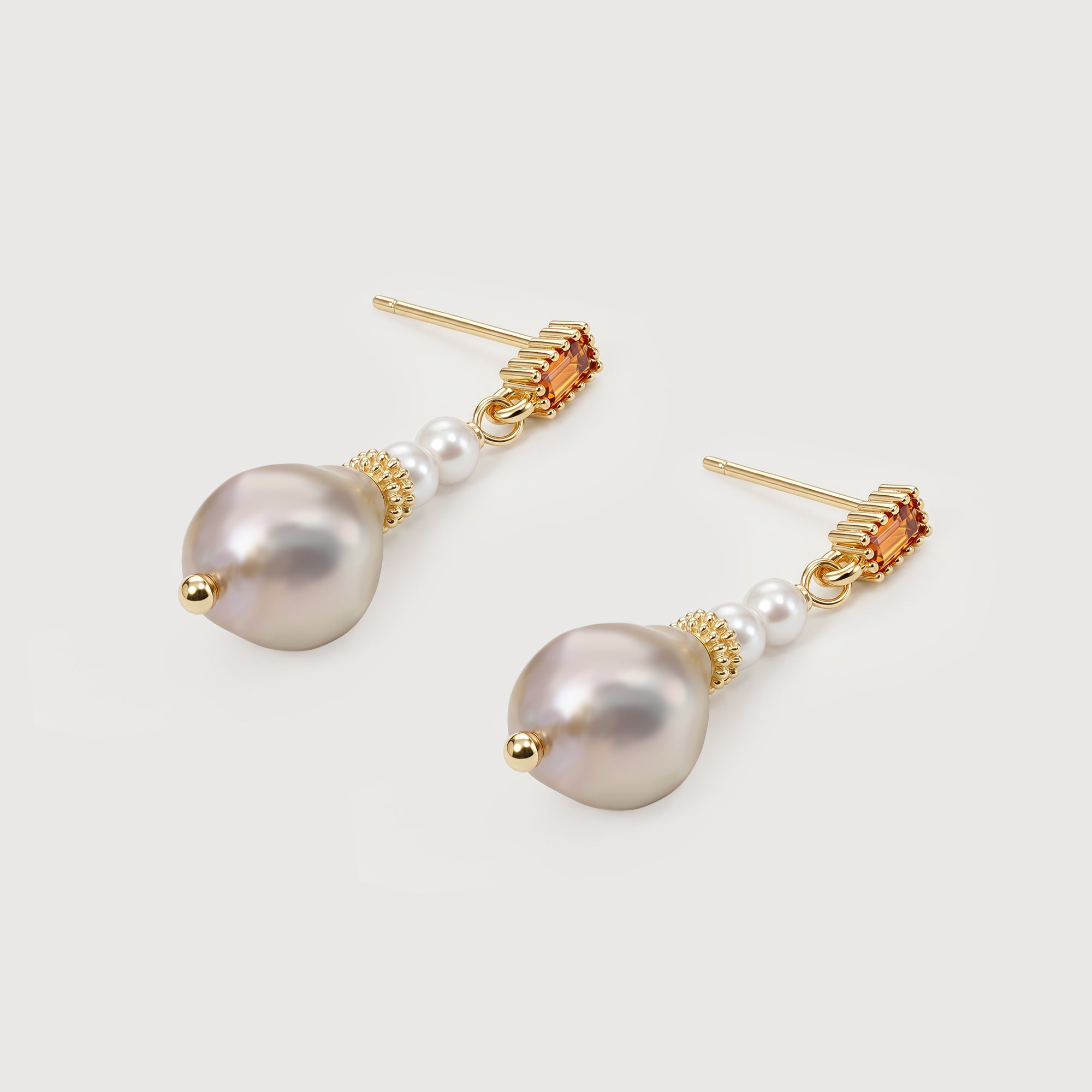 Champagne Pearl Drop Stud Earrings