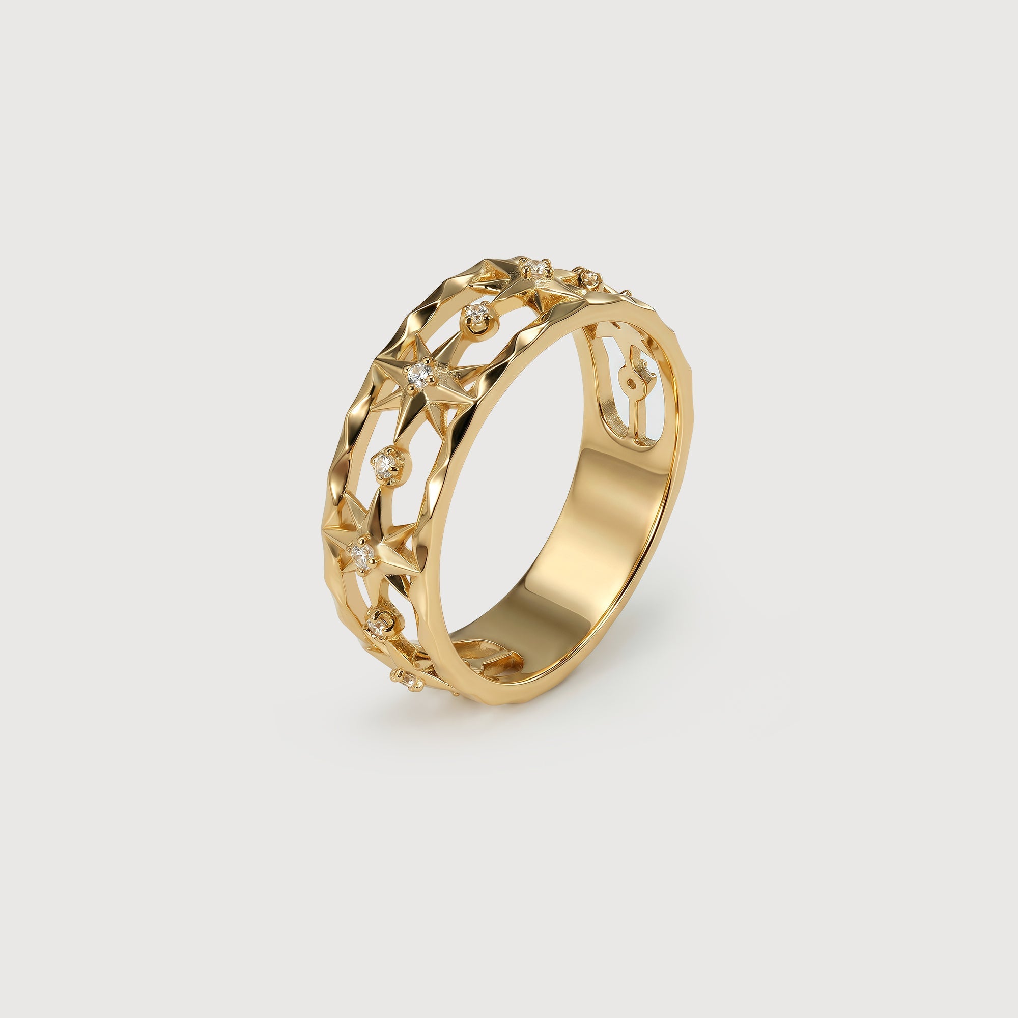 18K Gold-Plated S925 Openwork Star Ring