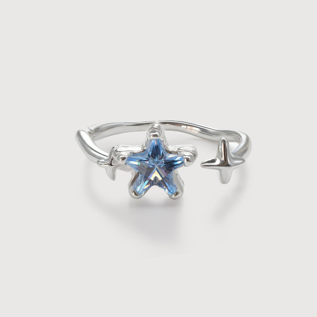 S925 Silver Blue Zircon Star Adjustable Ring