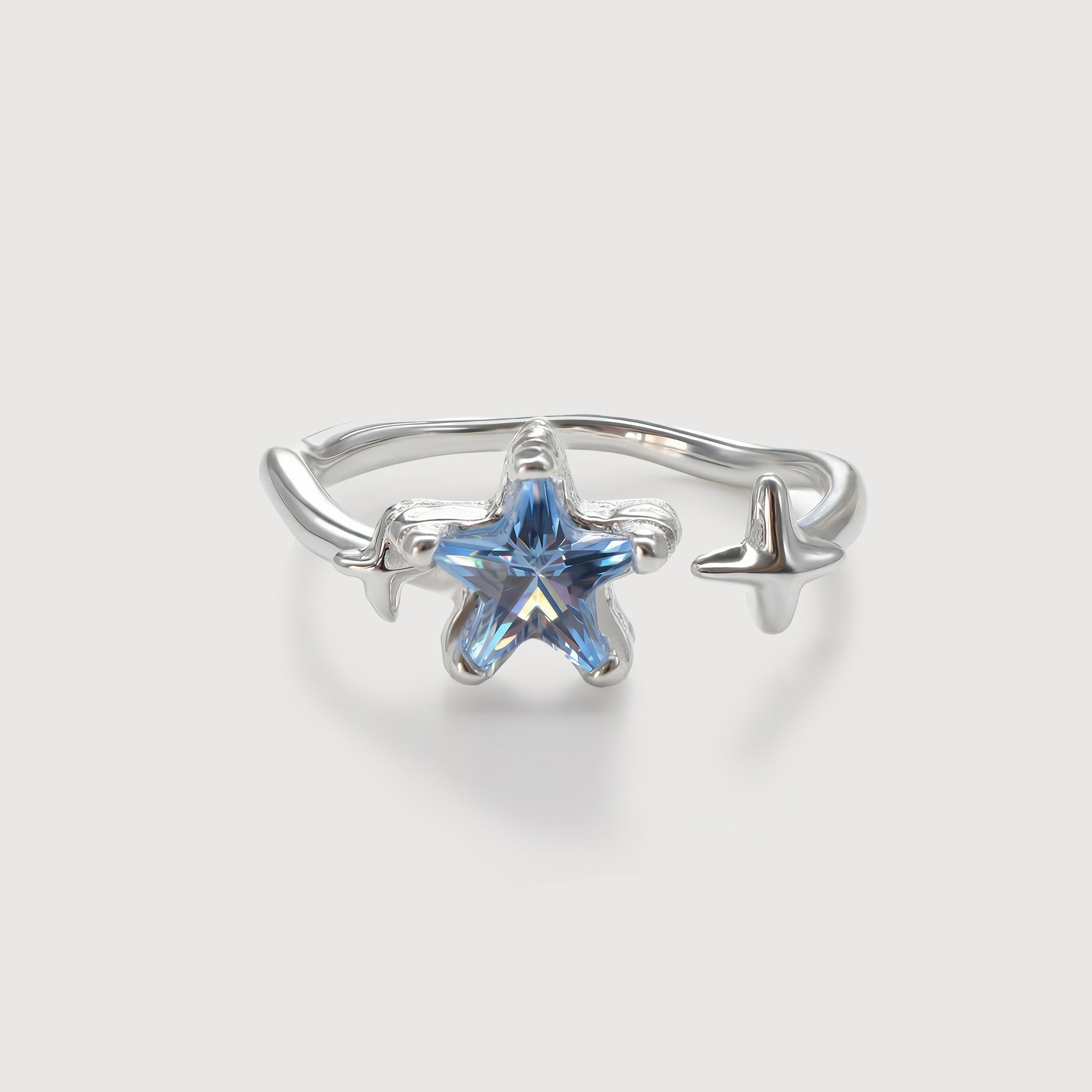 S925 Silver Blue Zircon Star Adjustable Ring