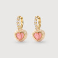 Pink Heart Charm Pavé Hoop Earrings