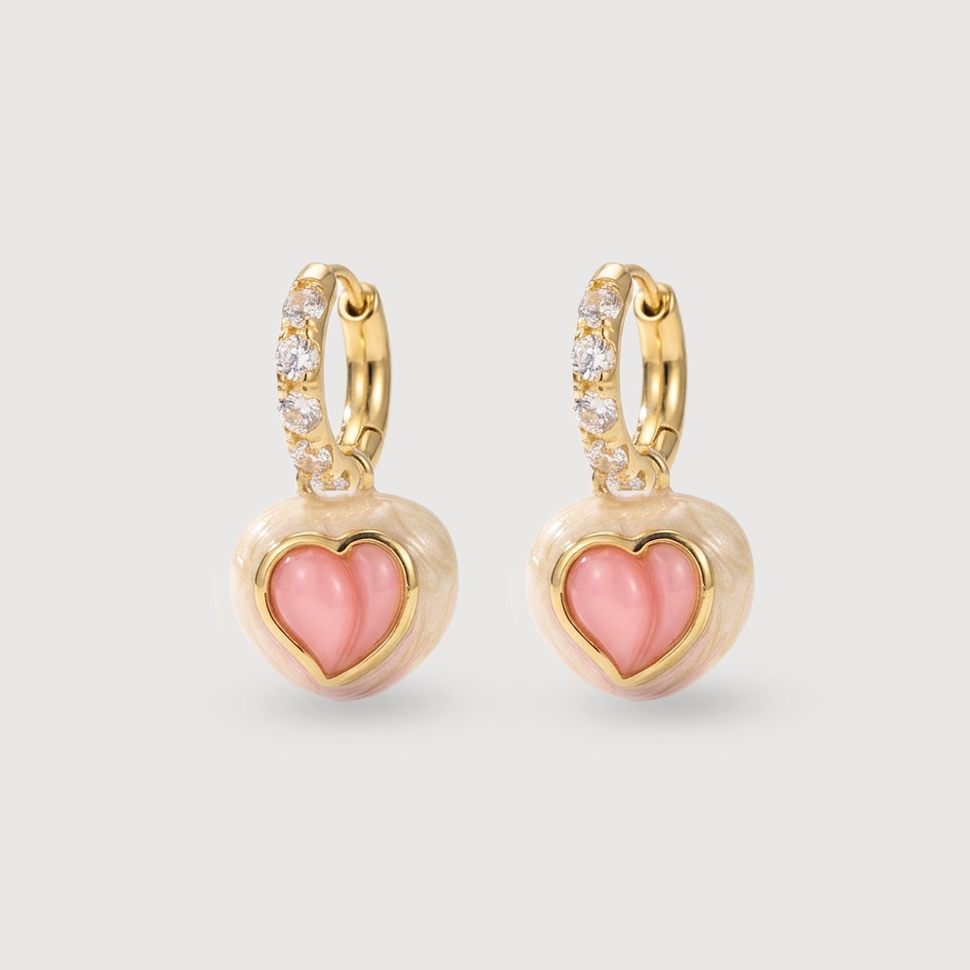 Pink Heart Charm Pavé Hoop Earrings