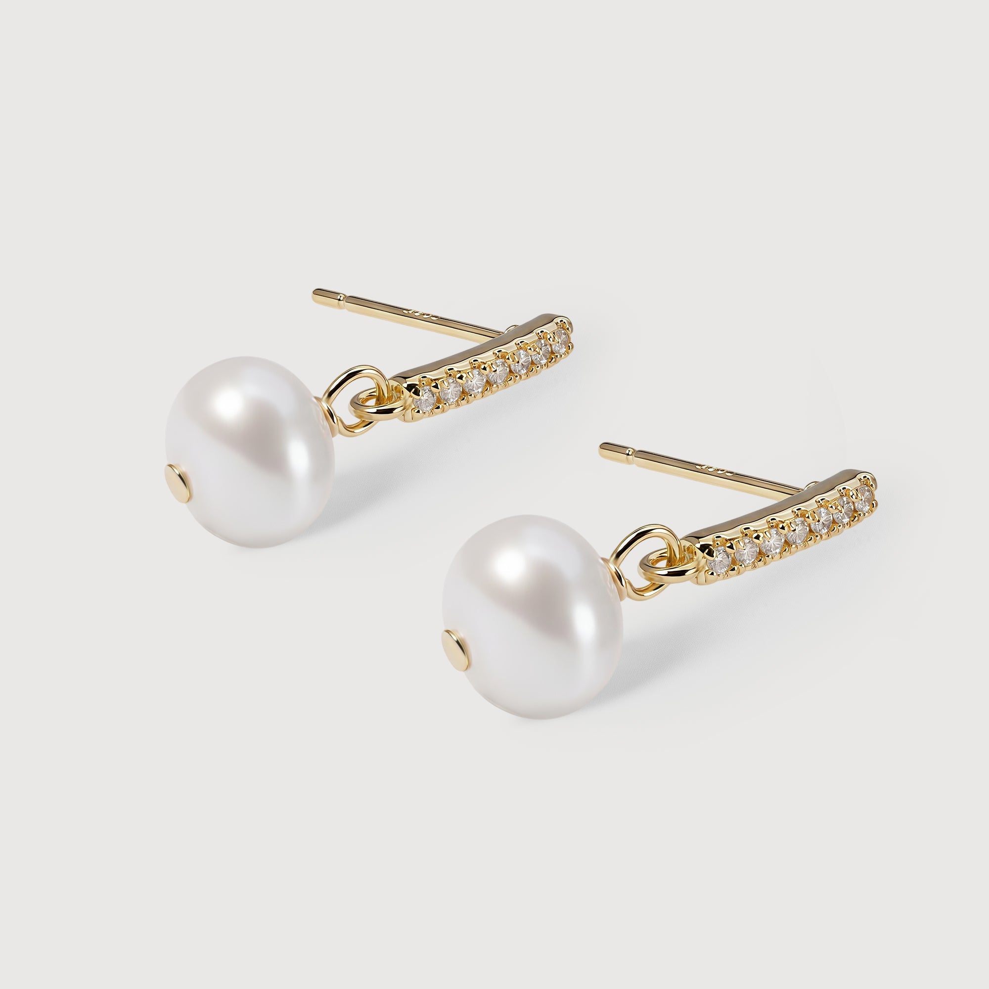 Zirconia Bar Pearl Drop Stud Earrings