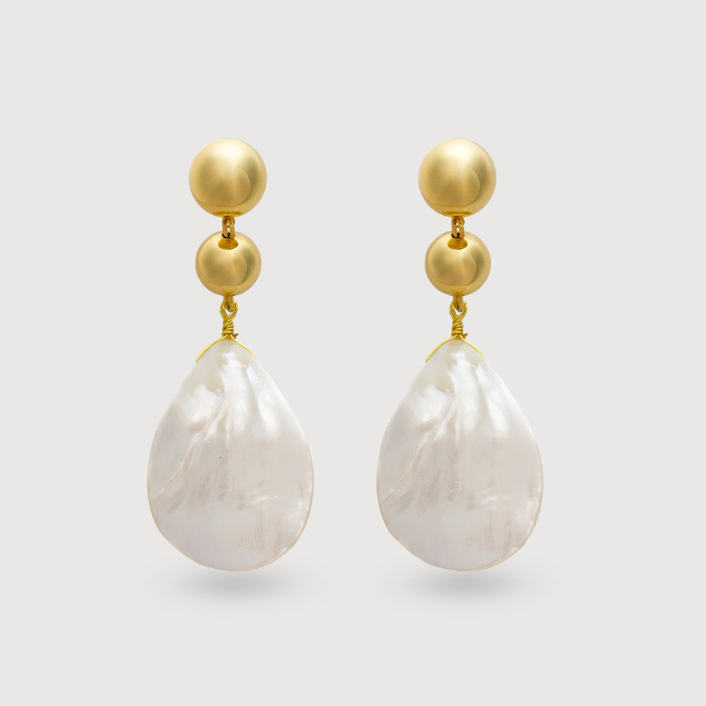 Double Sphere Shell Teardrop Earrings