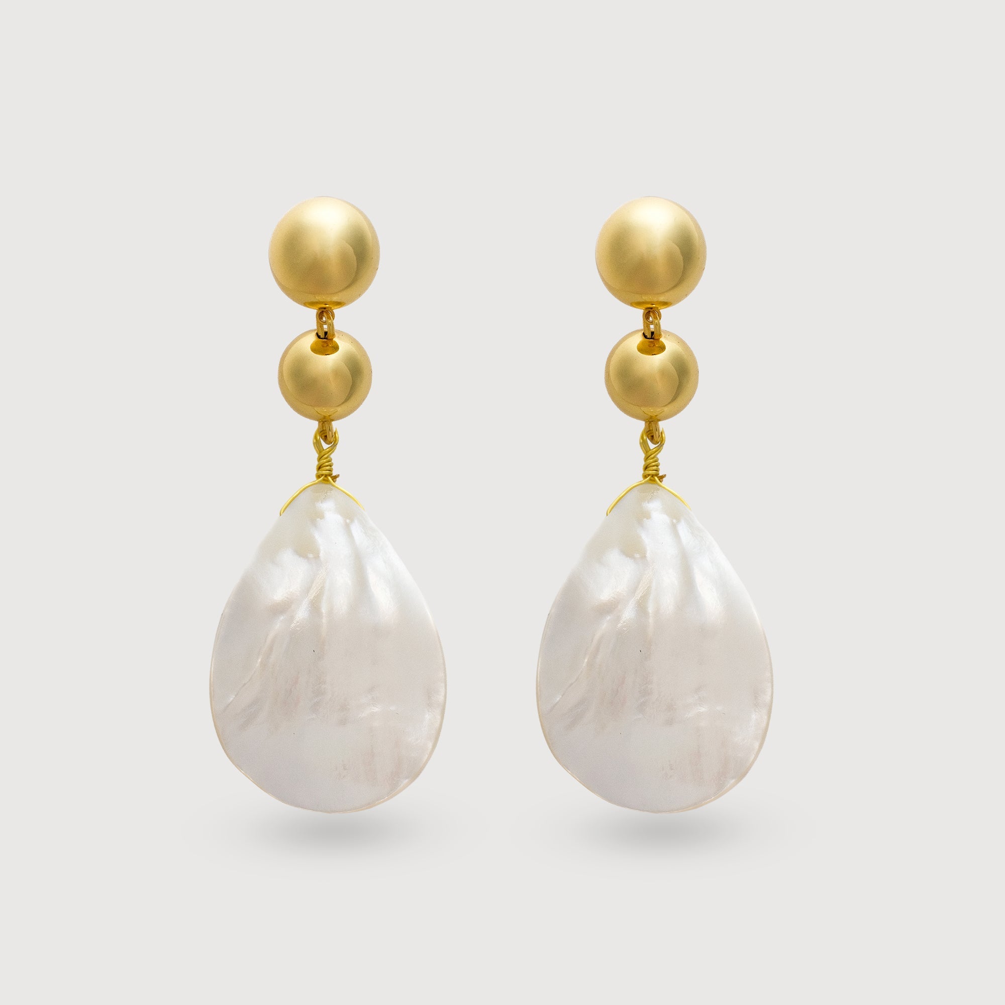 Double Sphere Shell Teardrop Earrings