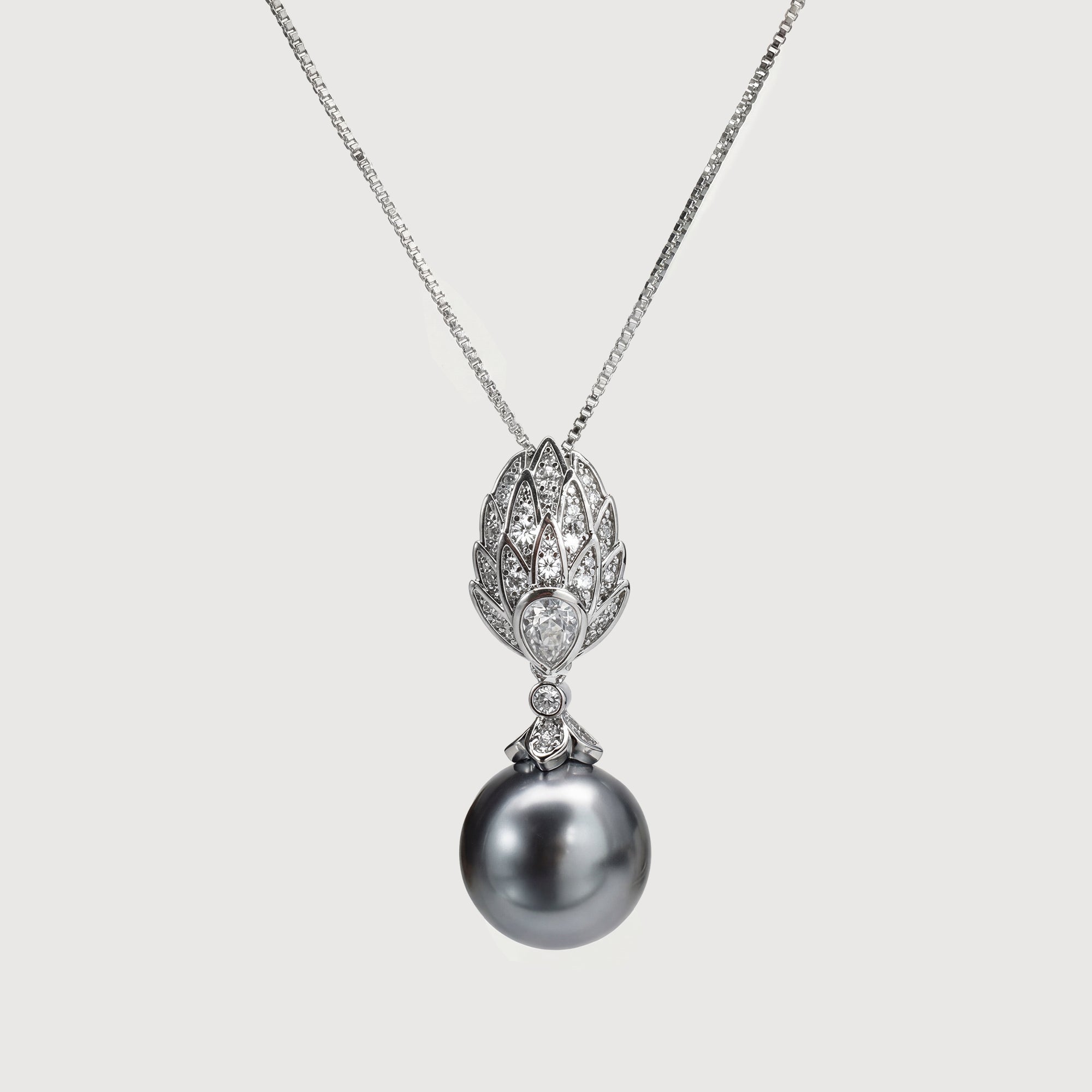 Silver-Tone Sculptural Grey Drop Necklace