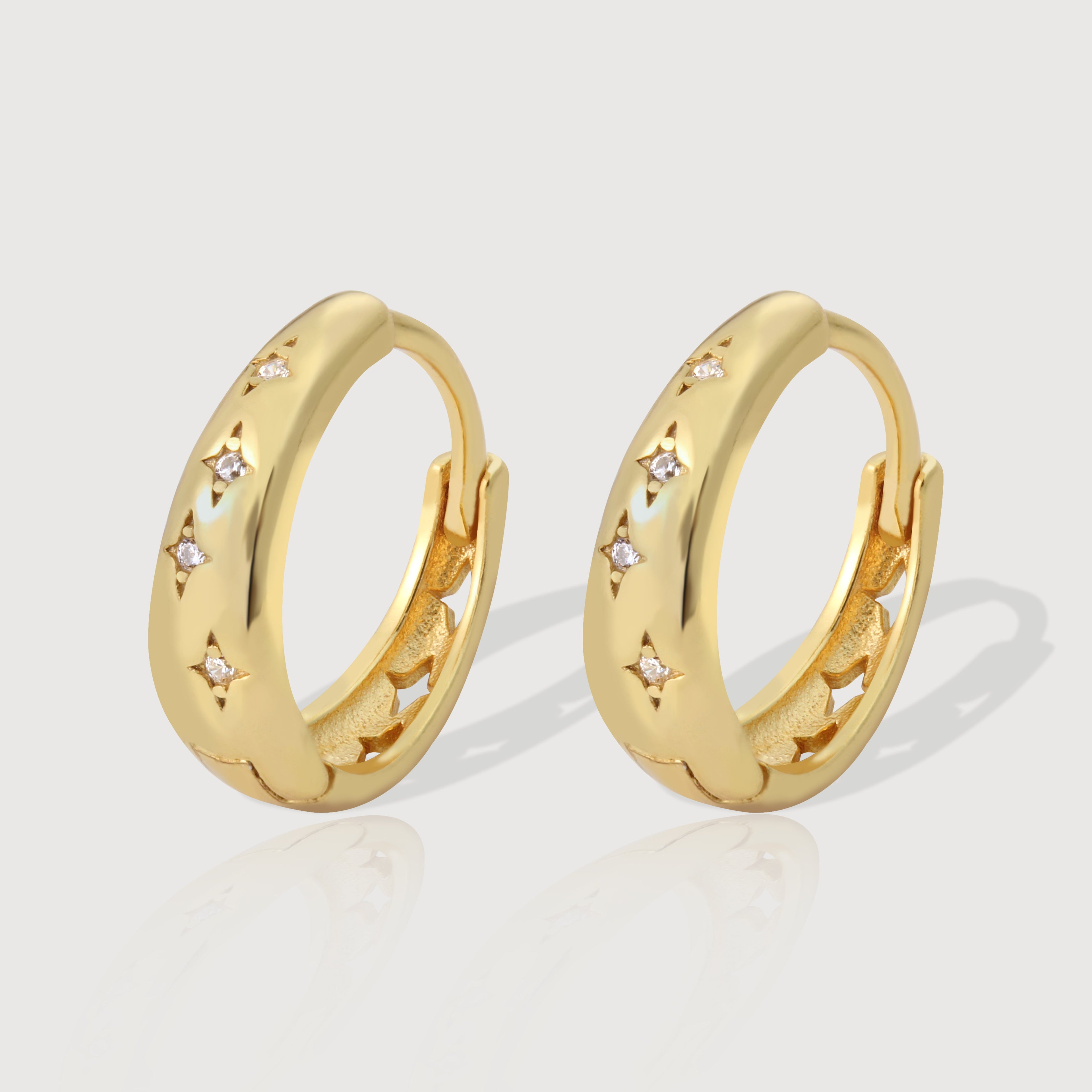Star-Set Zircon Sterling Silver Hoop Earrings