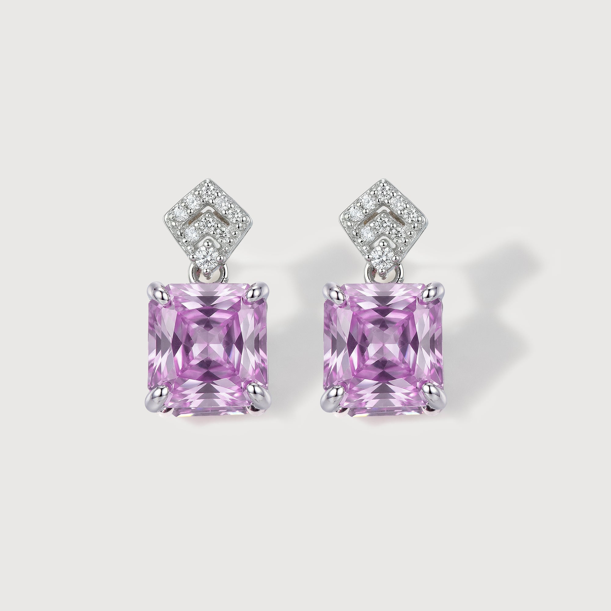 Pink Square-Cut Zircon Drop Stud Earrings