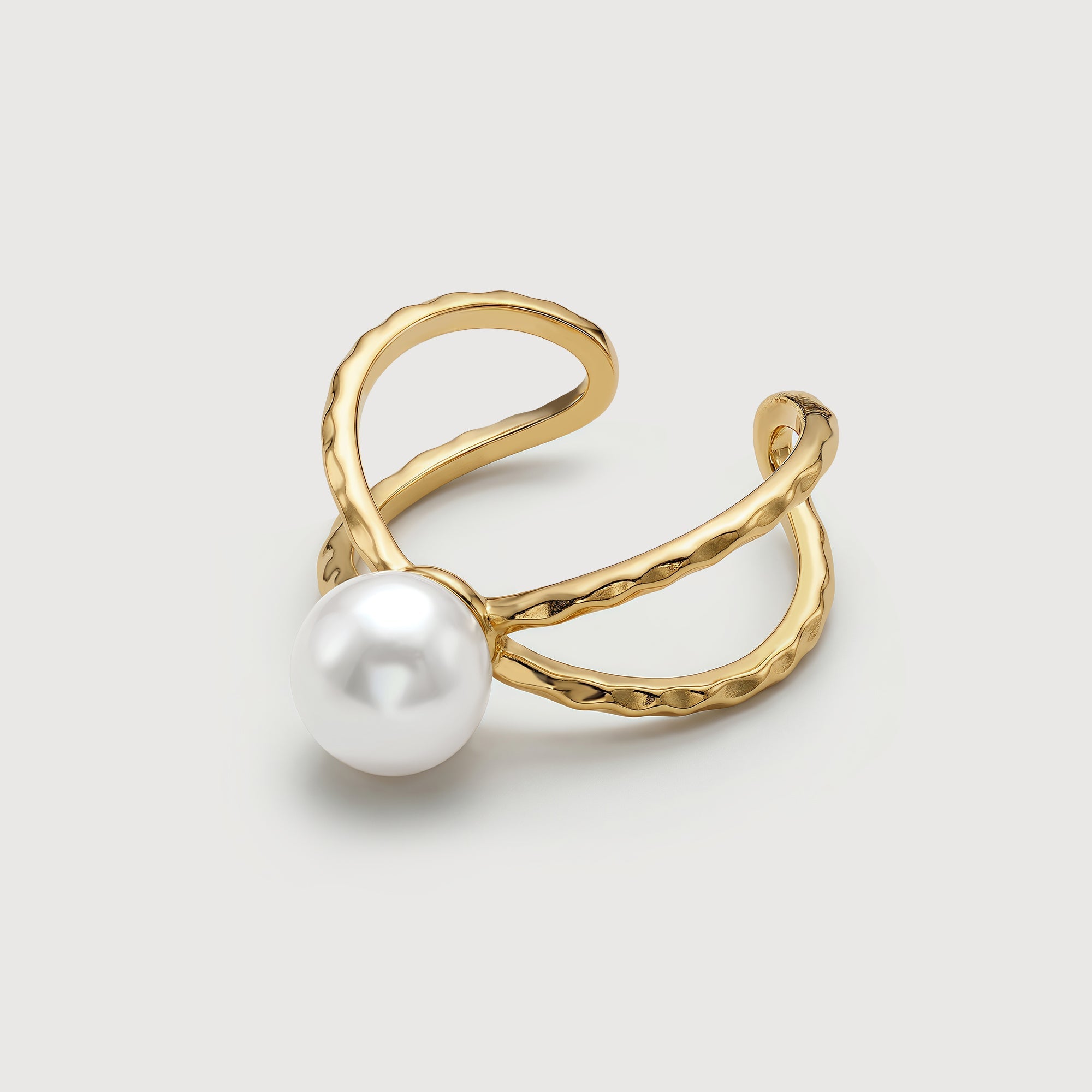 S925 Gold Plated Pearl Adjustable Open Ring