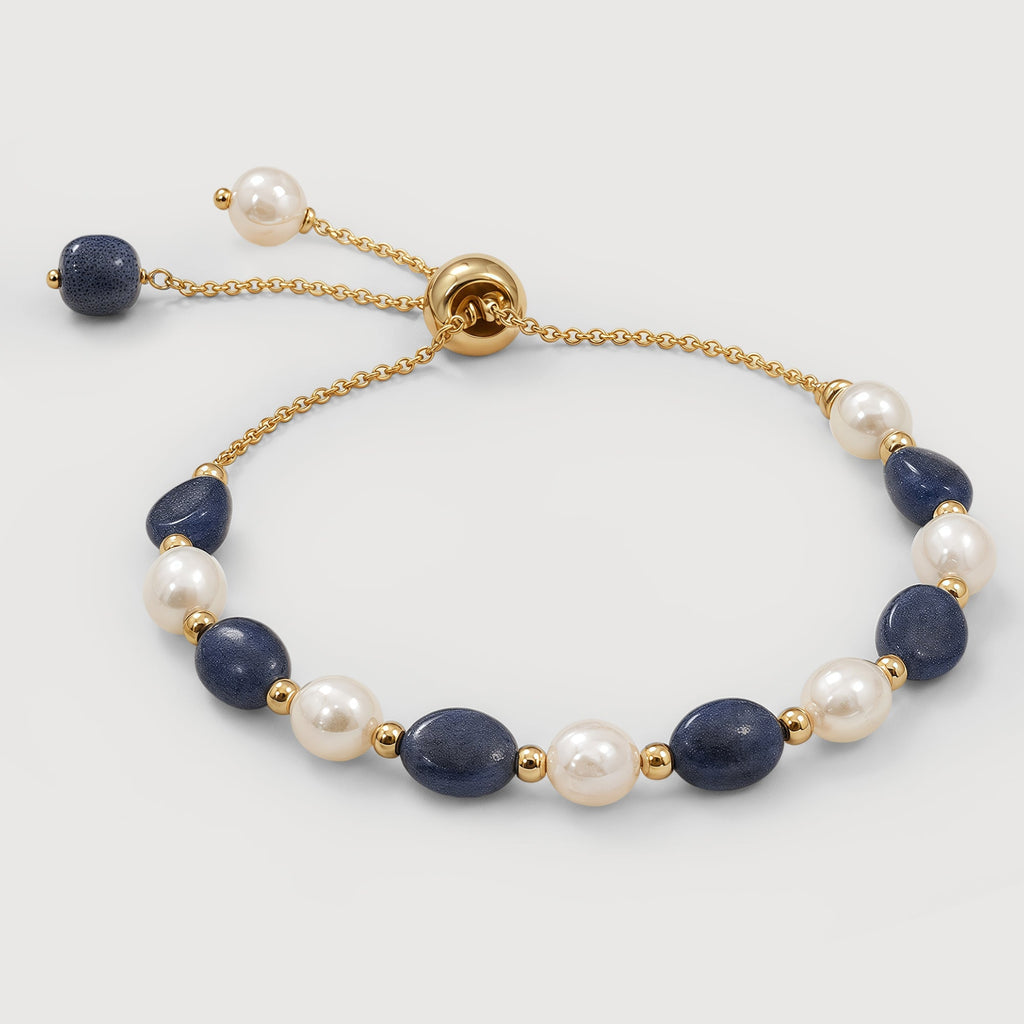 Gold-Plated Blue Aventurine Pearl Bracelet