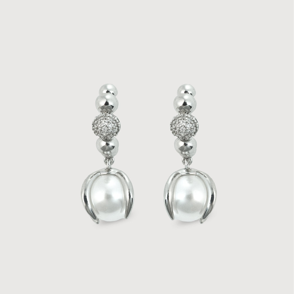 Silver-Tone Beaded Pearl Drop Earrings