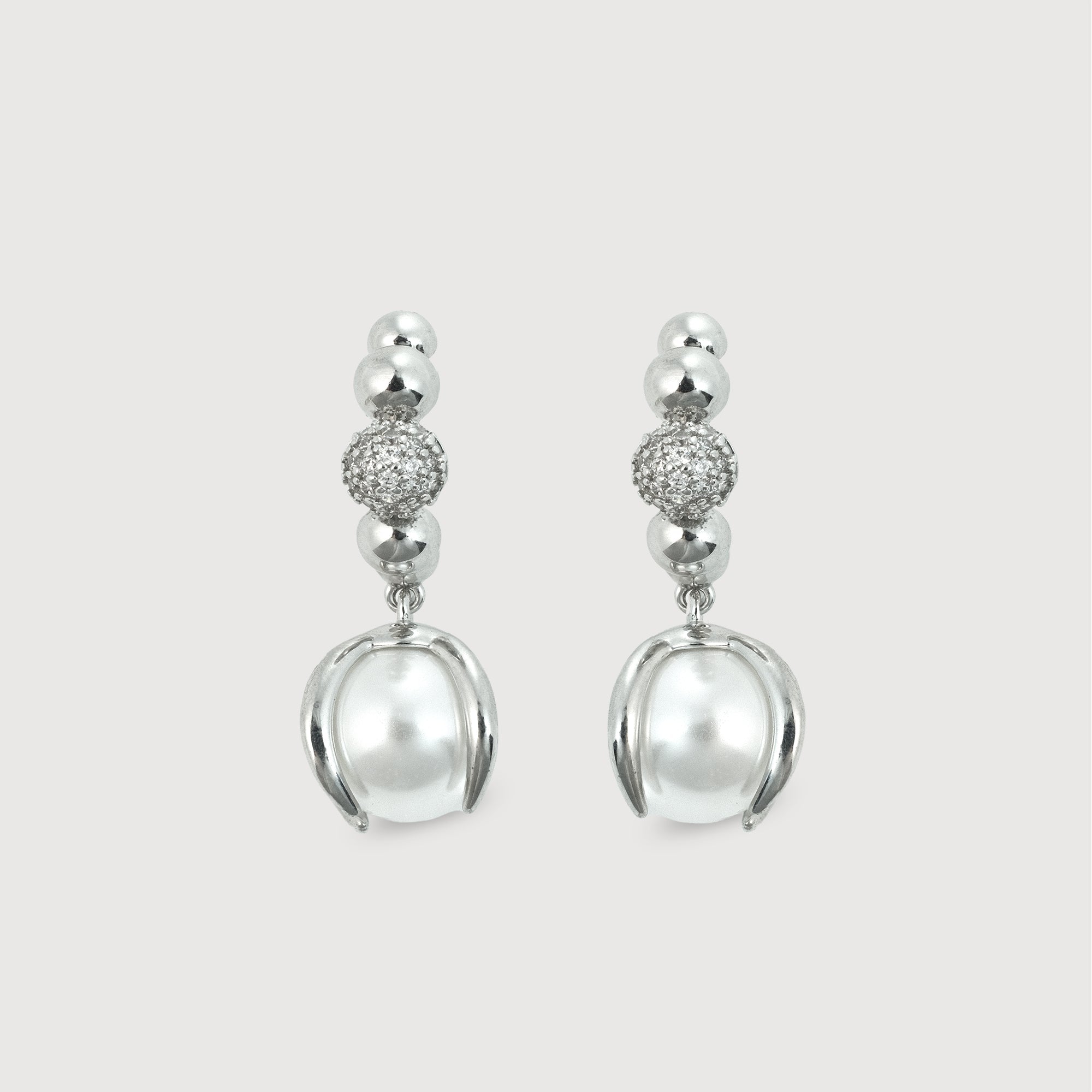 Silver-Tone Beaded Pearl Drop Earrings