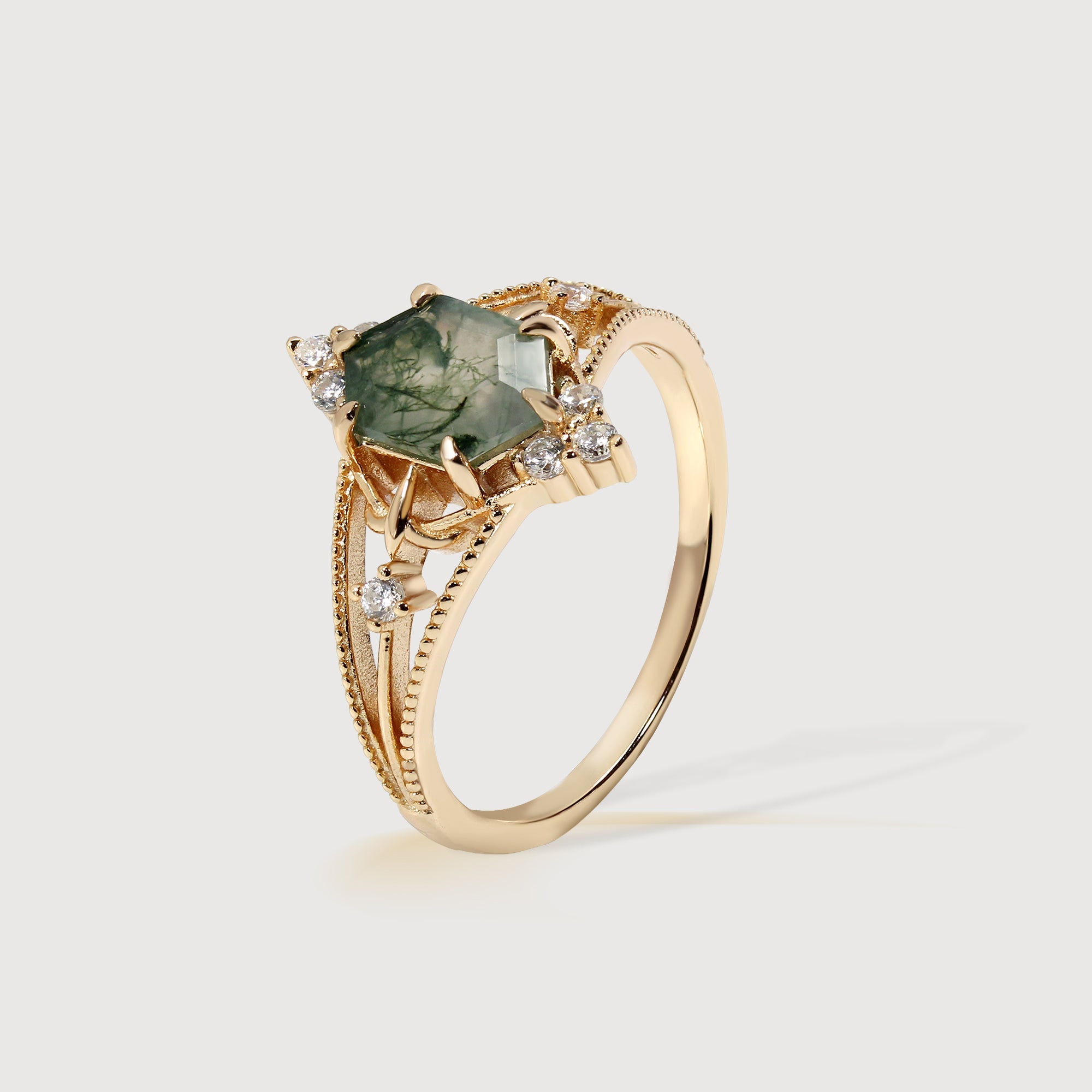 18K Gold-Plated S925 Moss Agate Ring