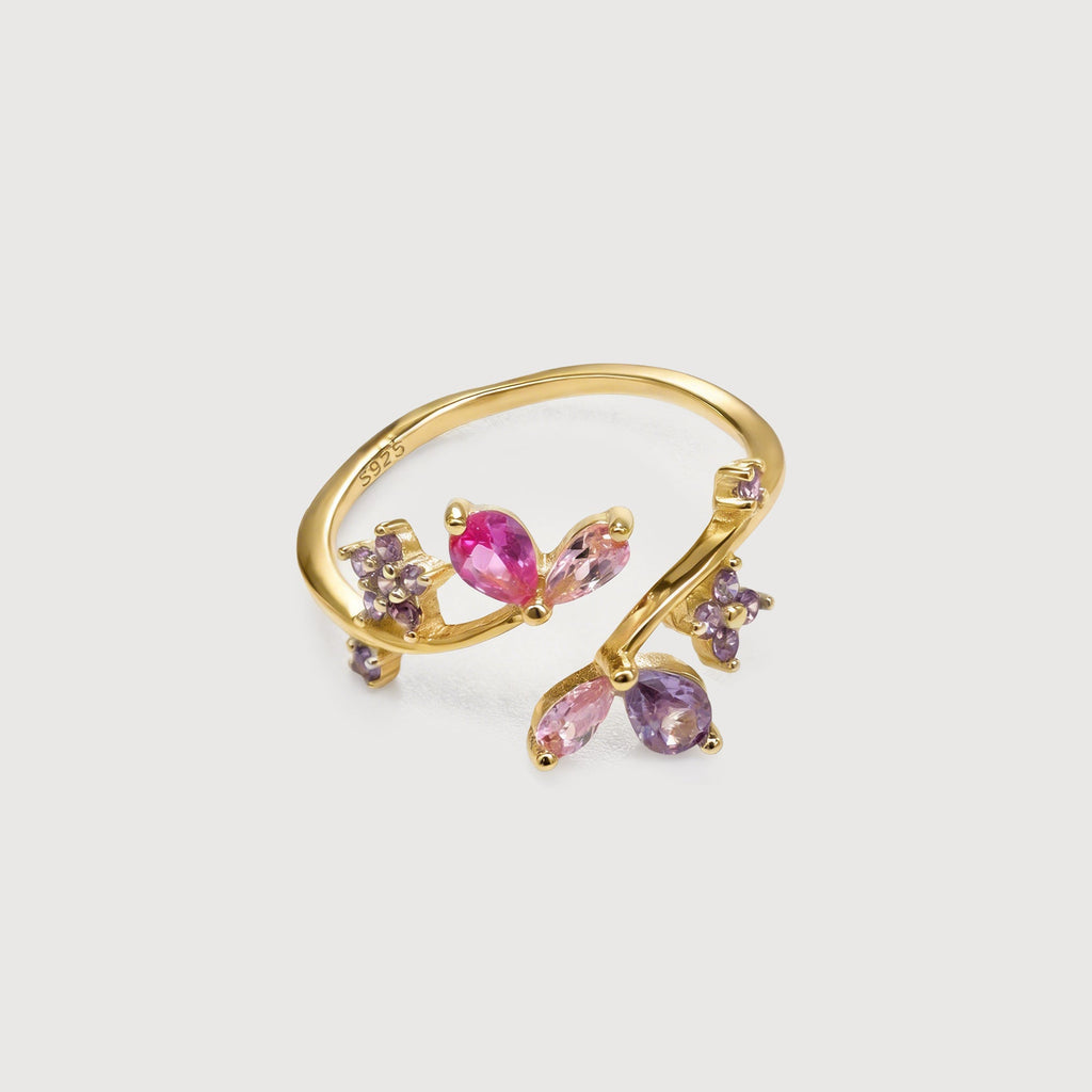 18K Gold-Plated S925 Floral Zircon Open Ring