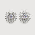 Silver-Tone Floral Cluster Zircon Stud Earrings