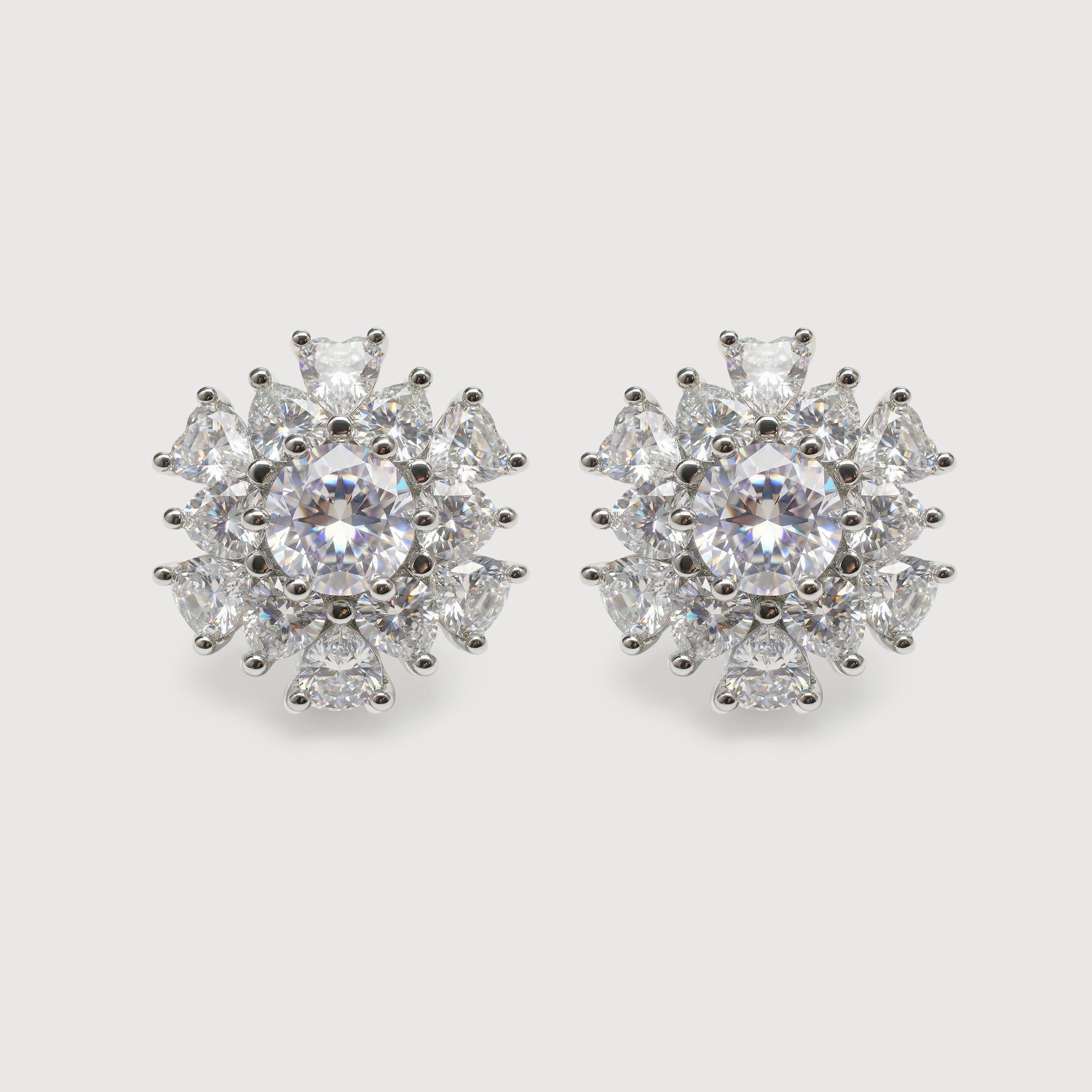 Silver-Tone Floral Cluster Zircon Stud Earrings