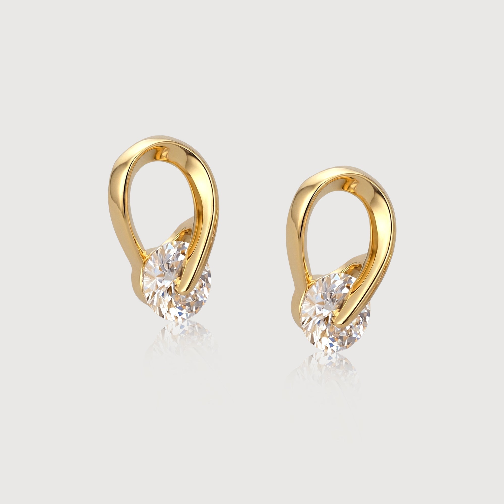 18K Gold-Plated Sterling Silver Loop Stone Studs