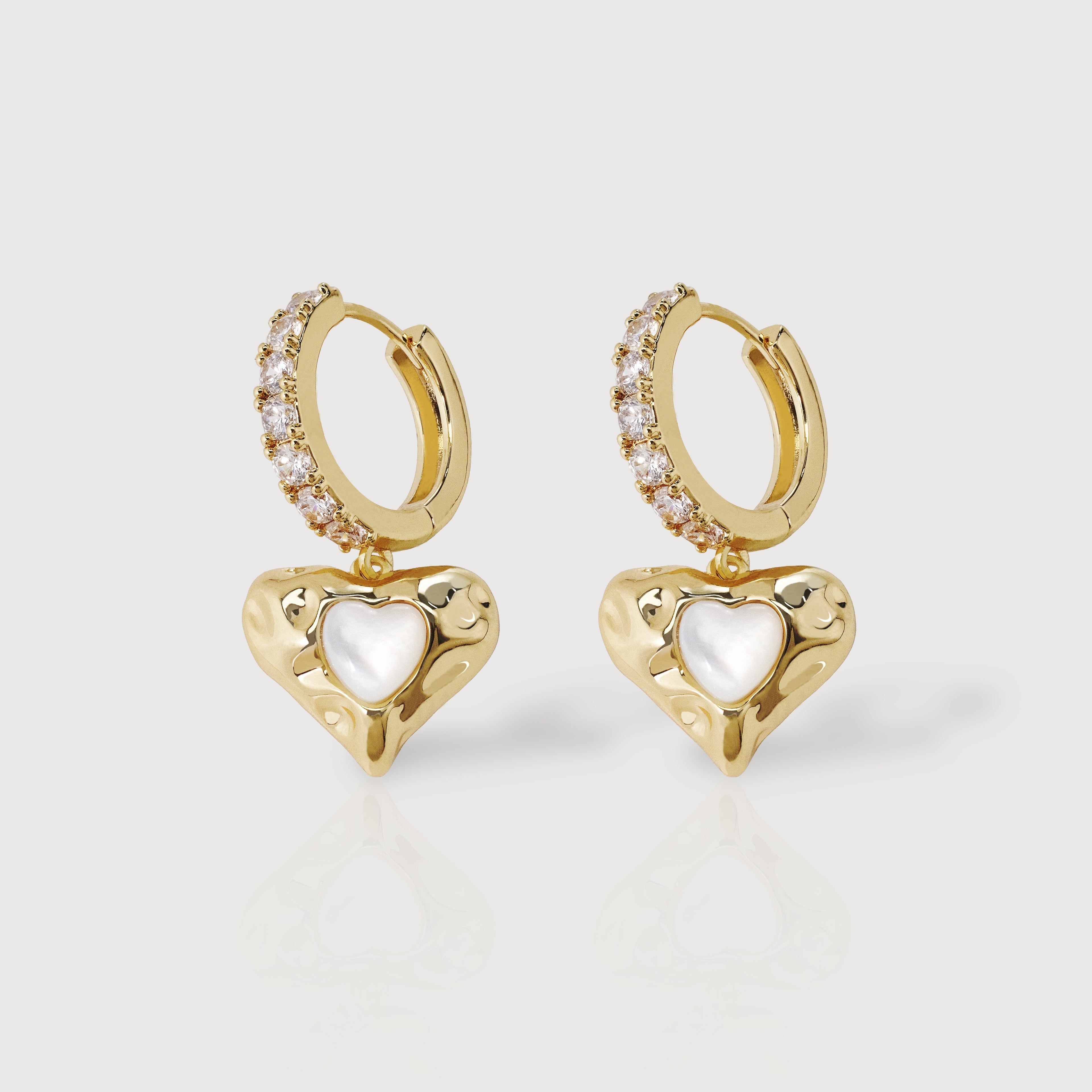 Pearl-Effect Heart Zirconia Hoop Earrings