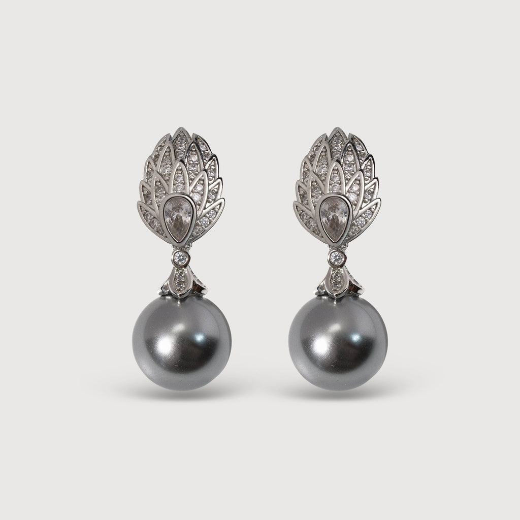 Silver-Tone Pearl Scroll Drop Earrings
