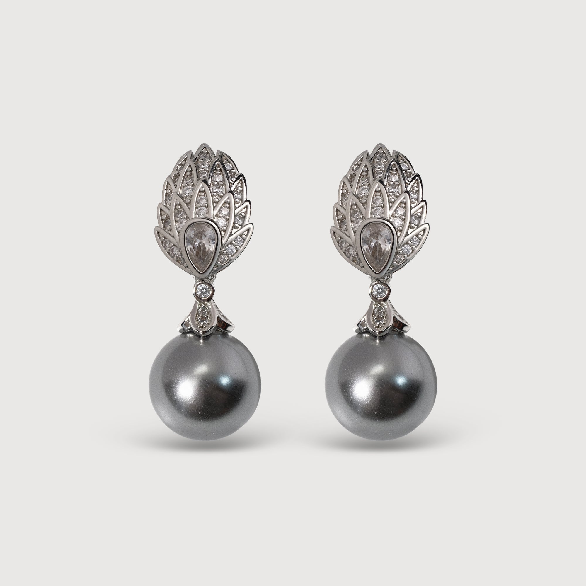 Silver-Tone Pearl Scroll Drop Earrings