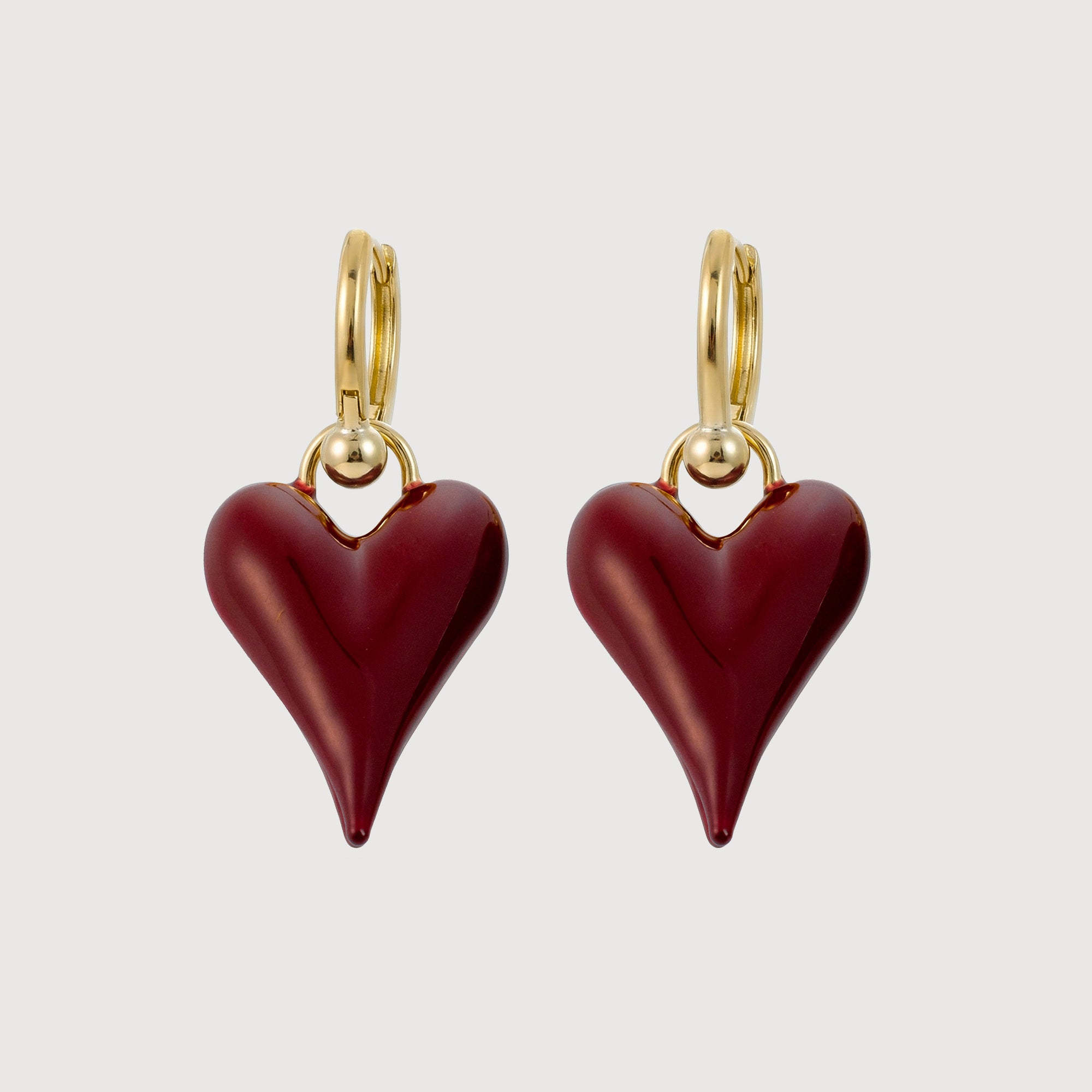 Gold-Tone Glossy Heart Drop Hoop Earrings