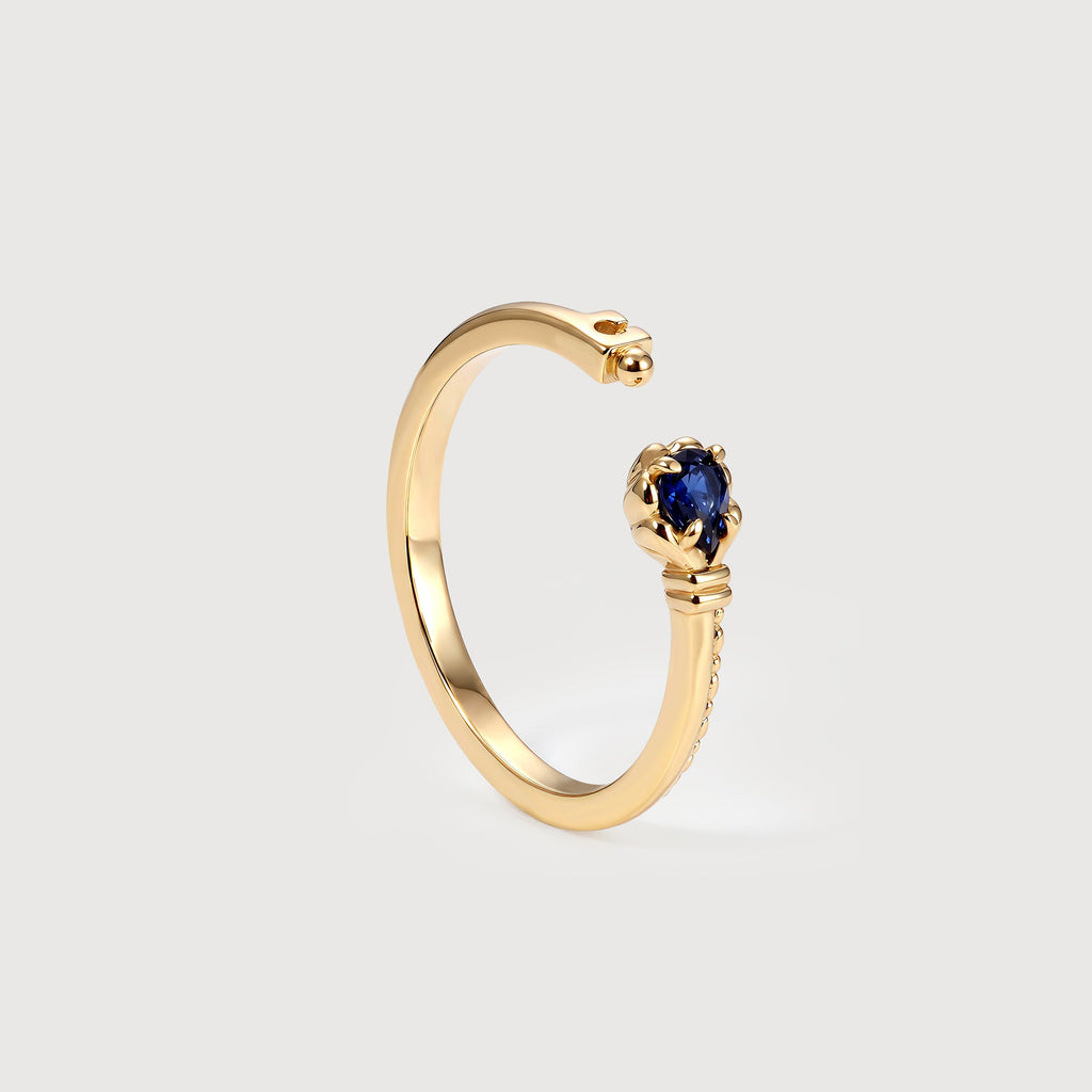 Blue Corundum Gold-Plated S925 Adjustable Ring